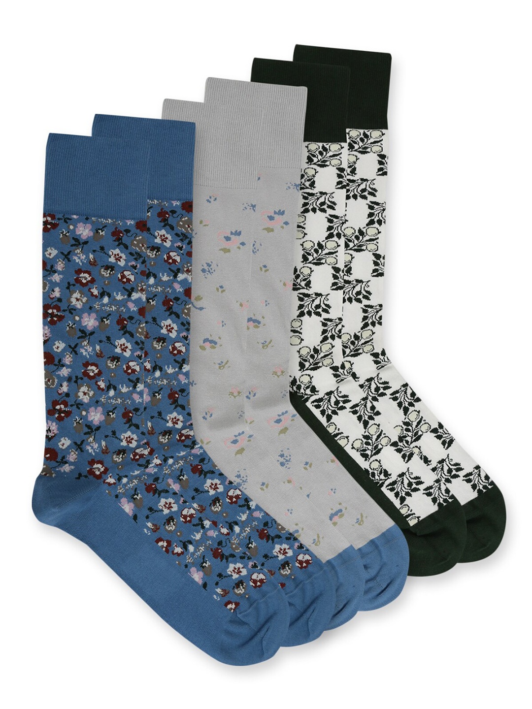 

HACKETT LONDON Men Pack Of 3 Patterned Calf-Length Cotton Socks, Blue