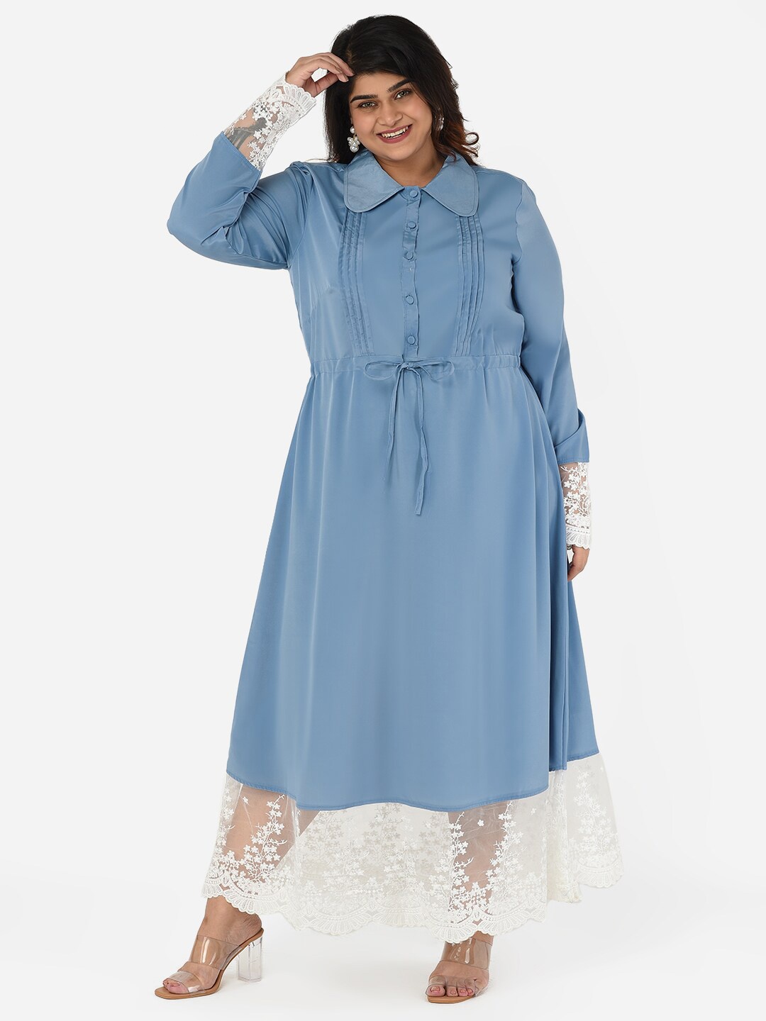 

Curvy Clan Plus Size Tie-Up Detailed Shirt Maxi Dress, Blue