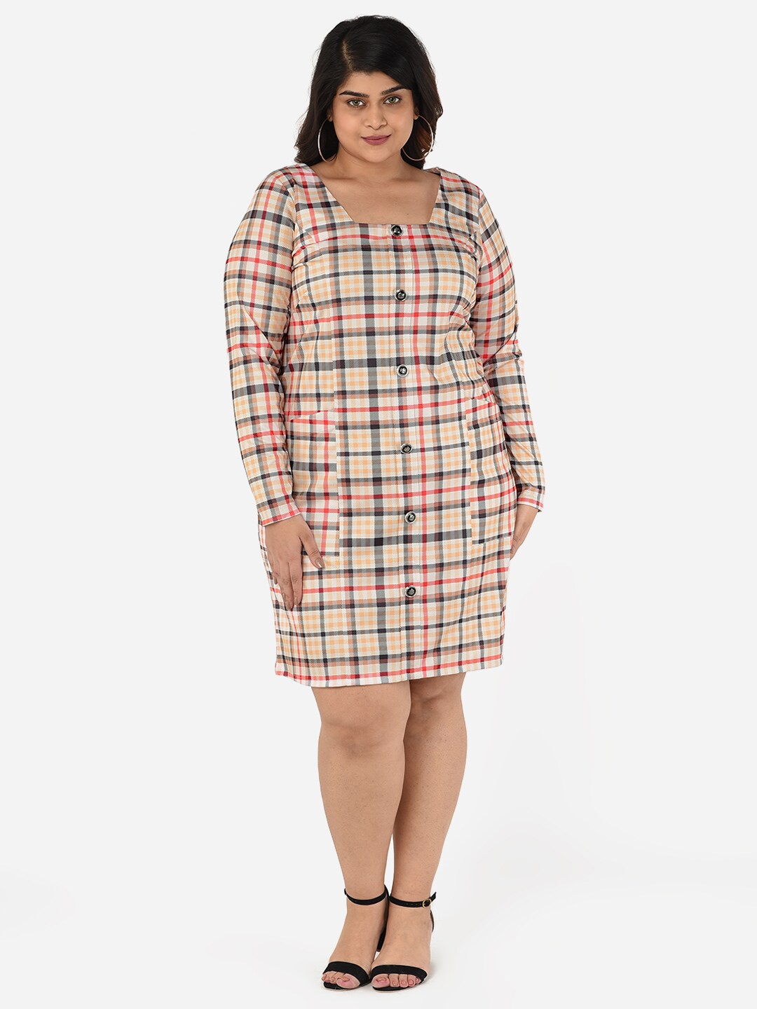 

Curvy Clan Plus Size Checked Scuba Sheath Dress, Beige