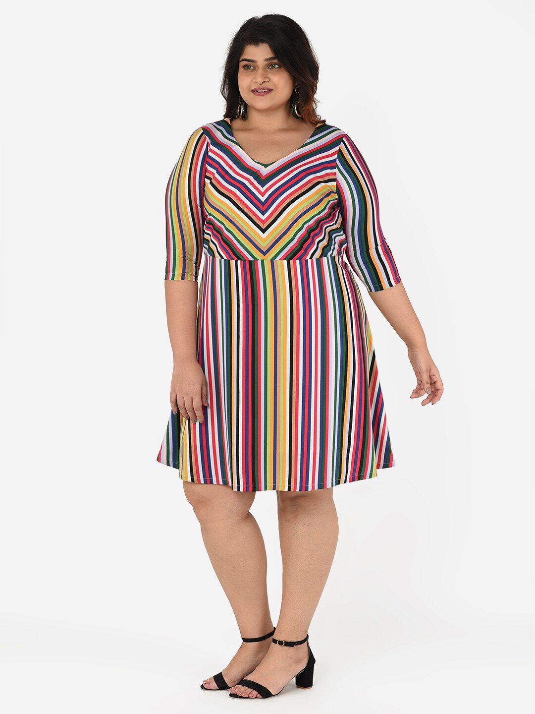 

Curvy Clan Plus Size Striped Crepe A-Line Dress, Yellow