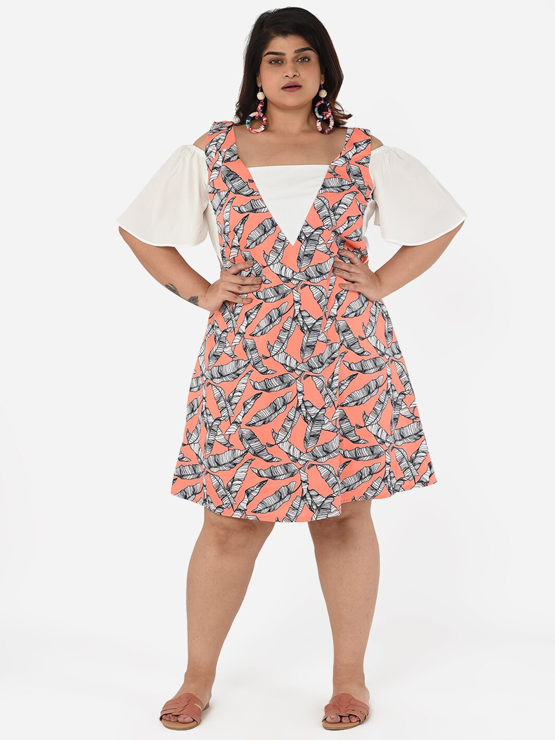 

Curvy Clan Plus Size Tropical Crepe A-Line Dress, Off white