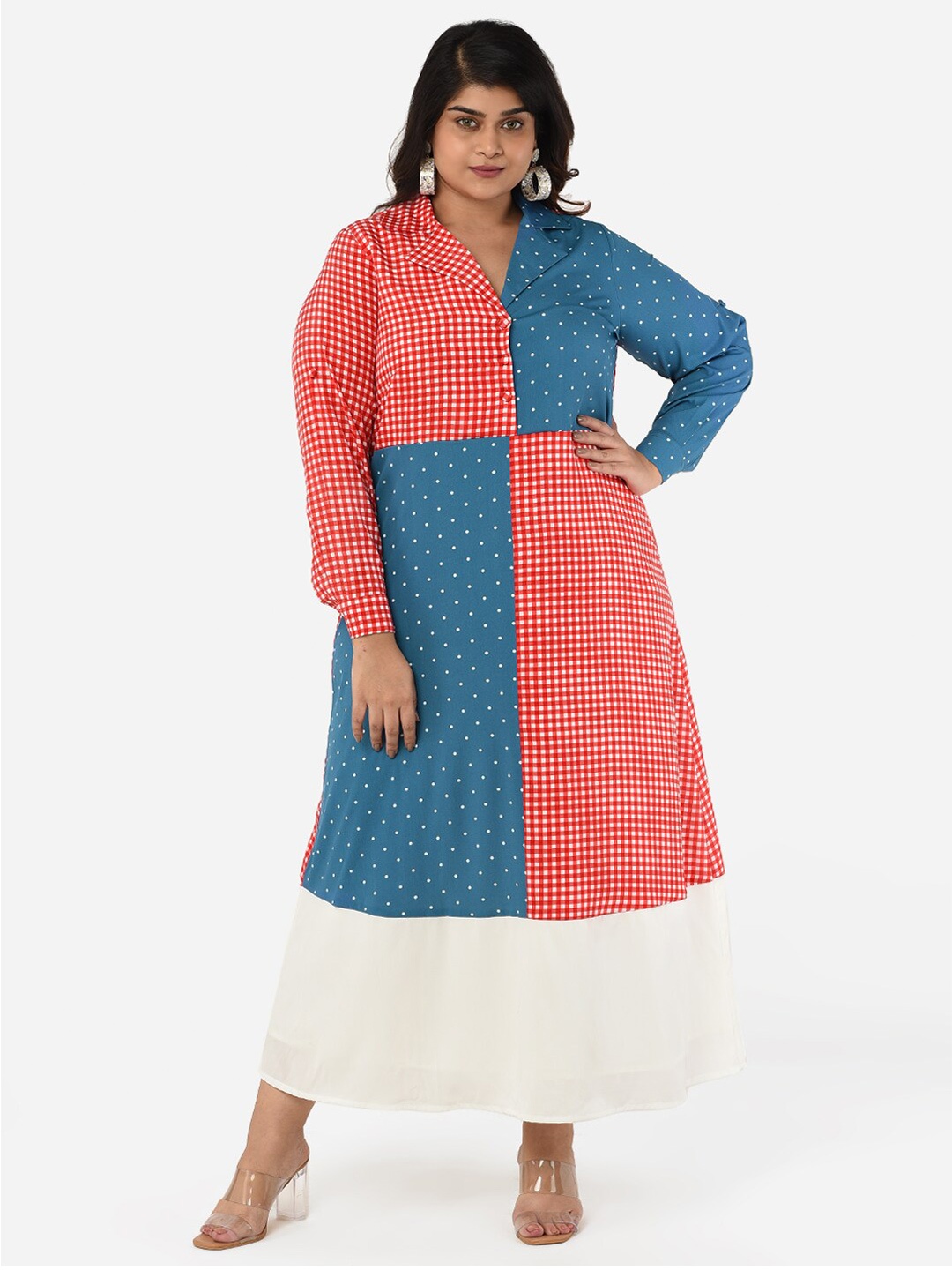 

Curvy Clan Plus Size Micro Pattern Midi A-Line Dress, Red