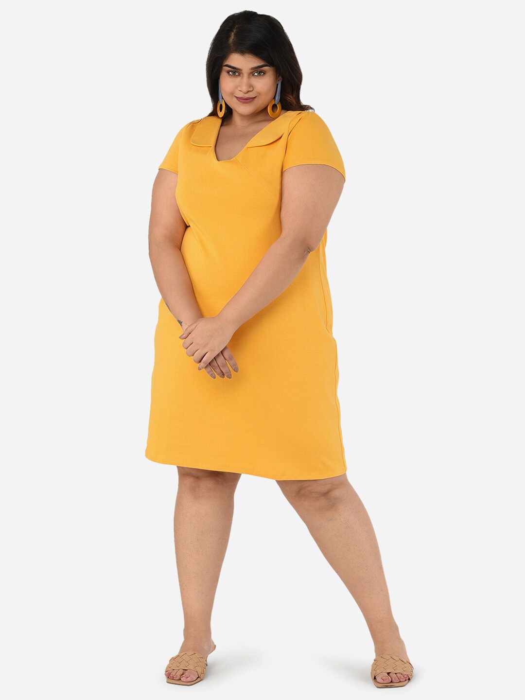 

Curvy Clan Plus Size V- Neck A-Line Dress, Yellow