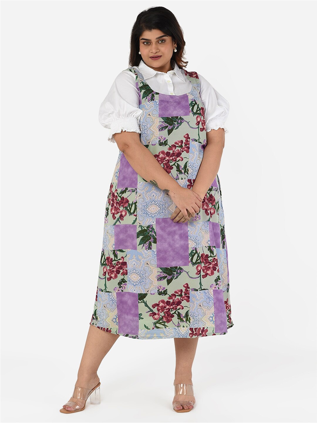 

Curvy Clan Plus Size Floral Crepe A-Line Midi Dress, White