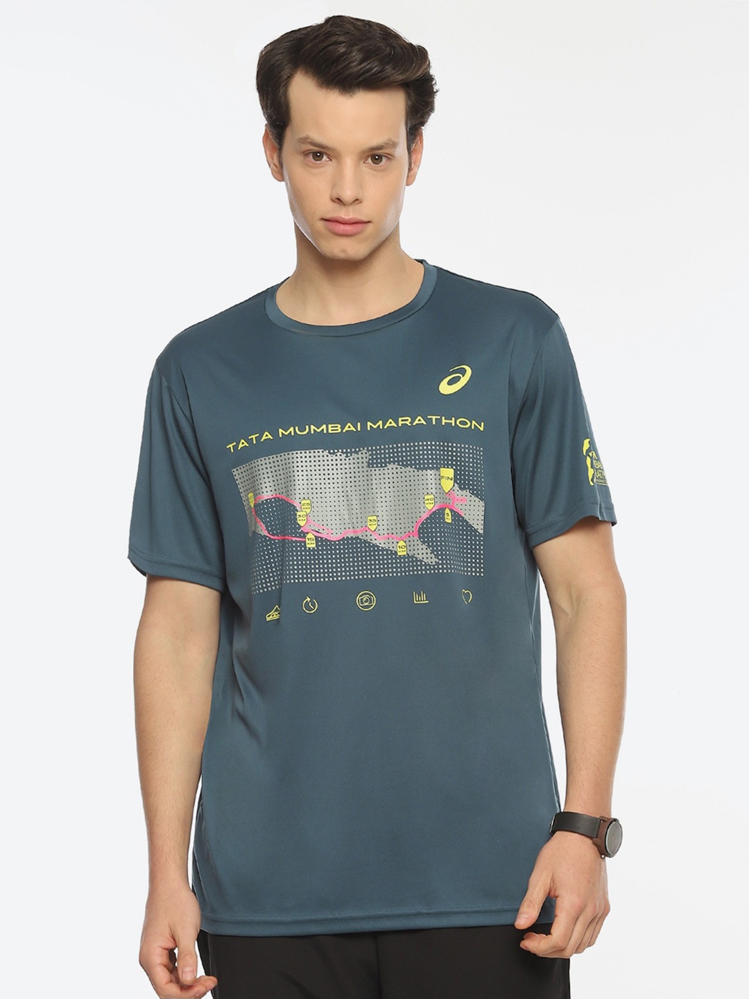 

ASICS Men Printed Round Neck T-shirt TMM 2023 SM Race Course SS, Blue