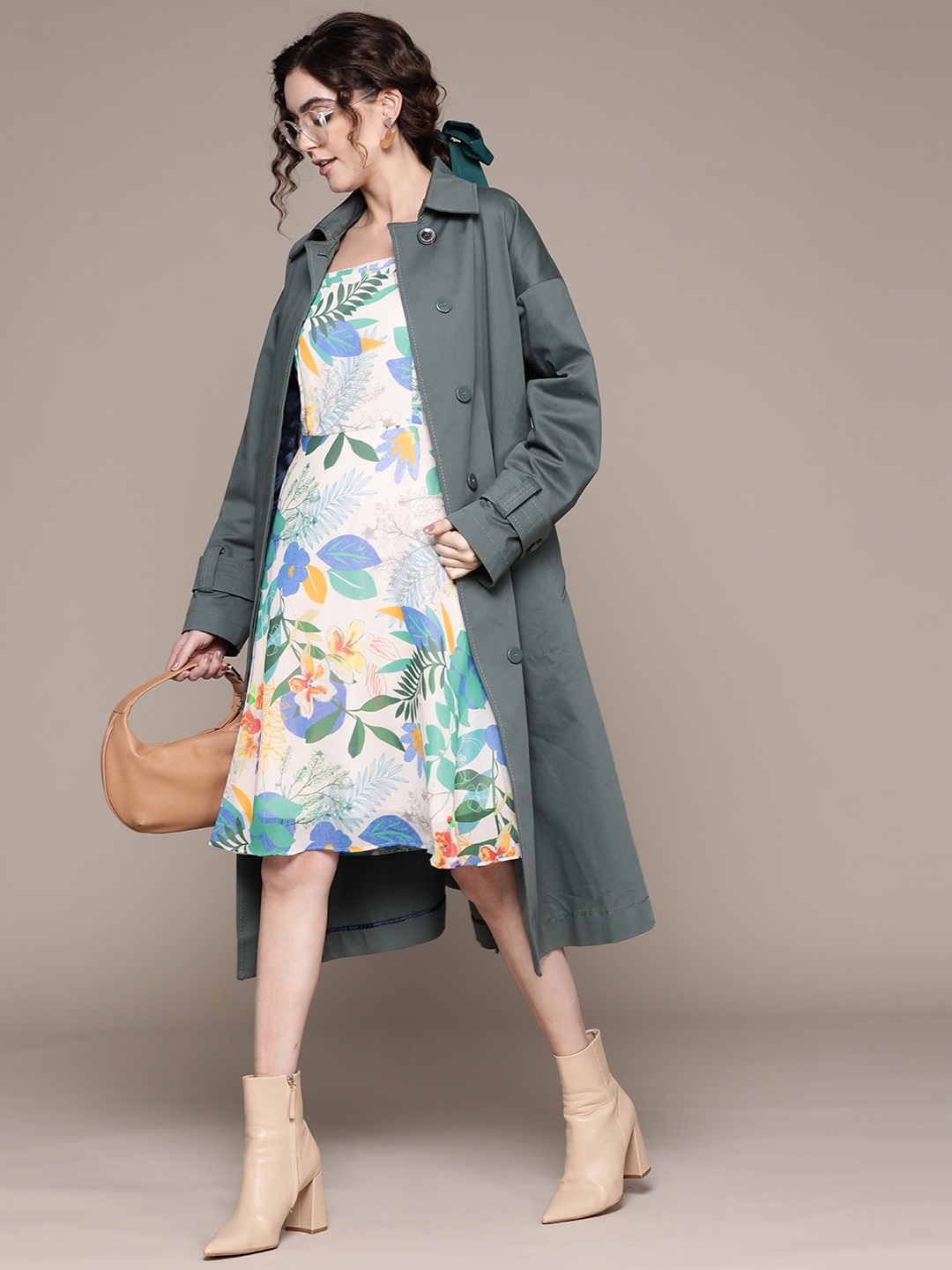 

aarke Ritu Kumar Floral Georgette A-Line Dress, Off white