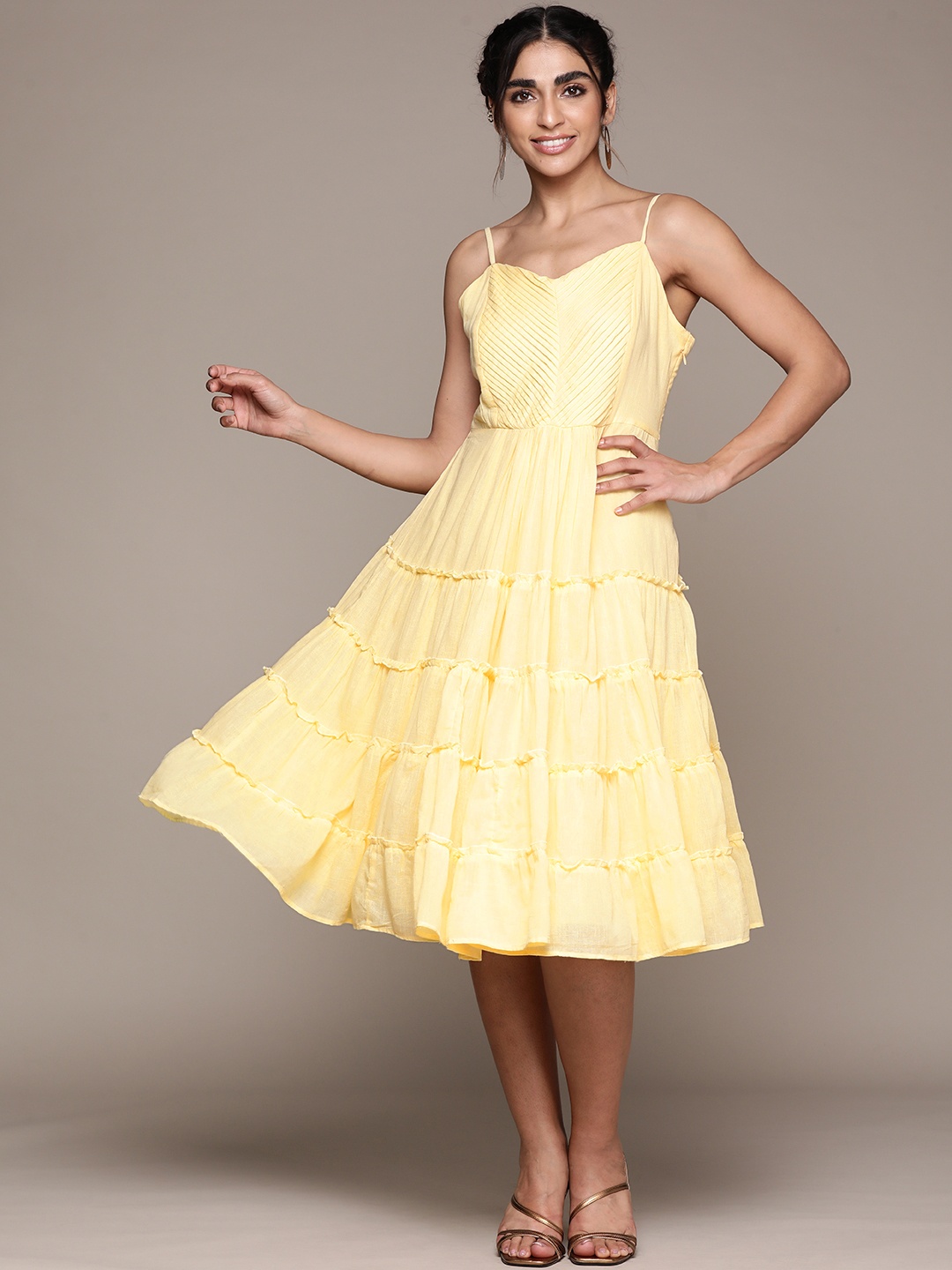 

Label Ritu Kumar Pure Cotton Tiered Dress, Yellow