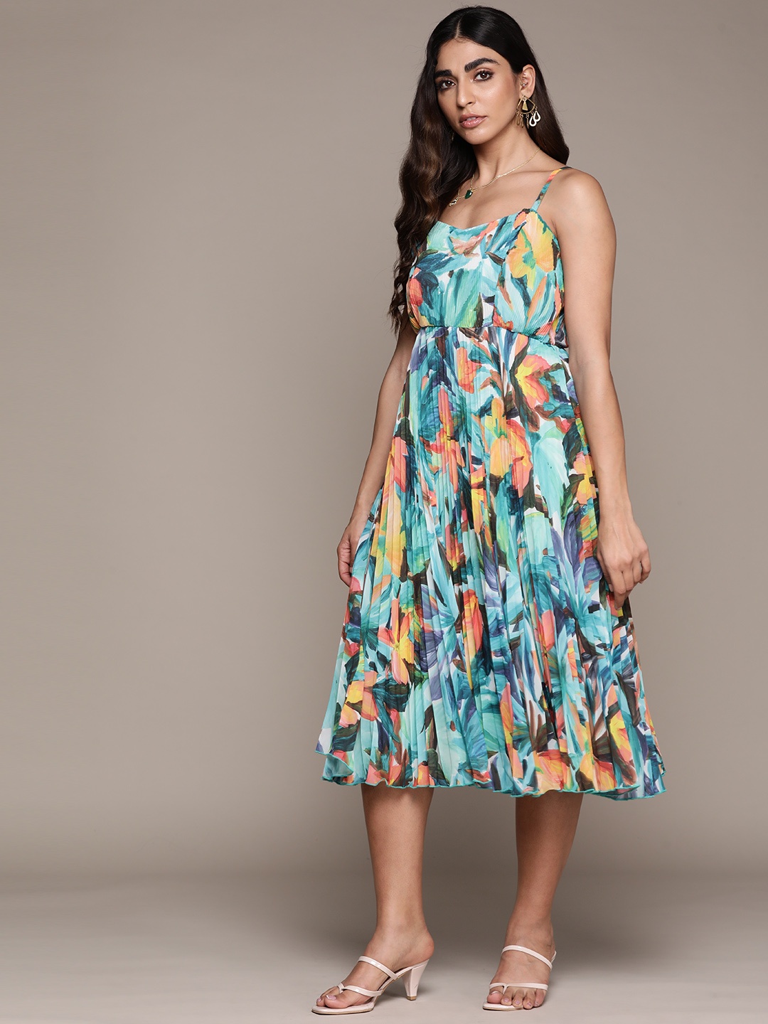 

Label Ritu Kumar Floral Printed Empire Midi Dress, Blue