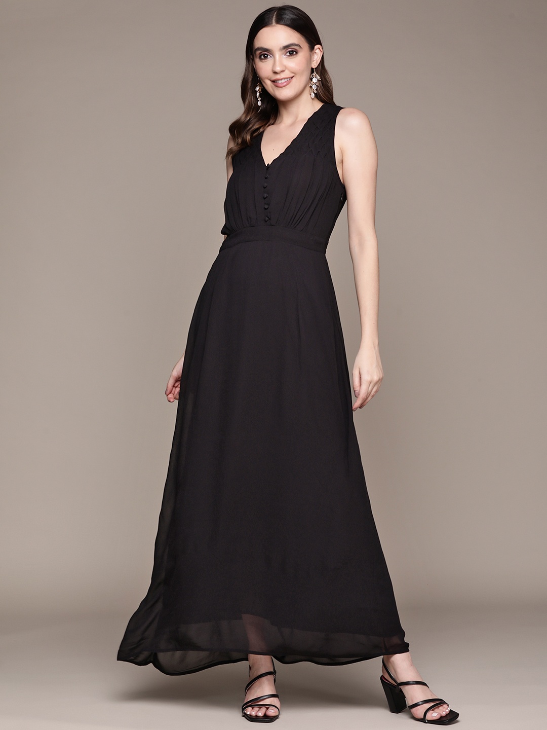 

Label Ritu Kumar Georgette Maxi Gown, Black