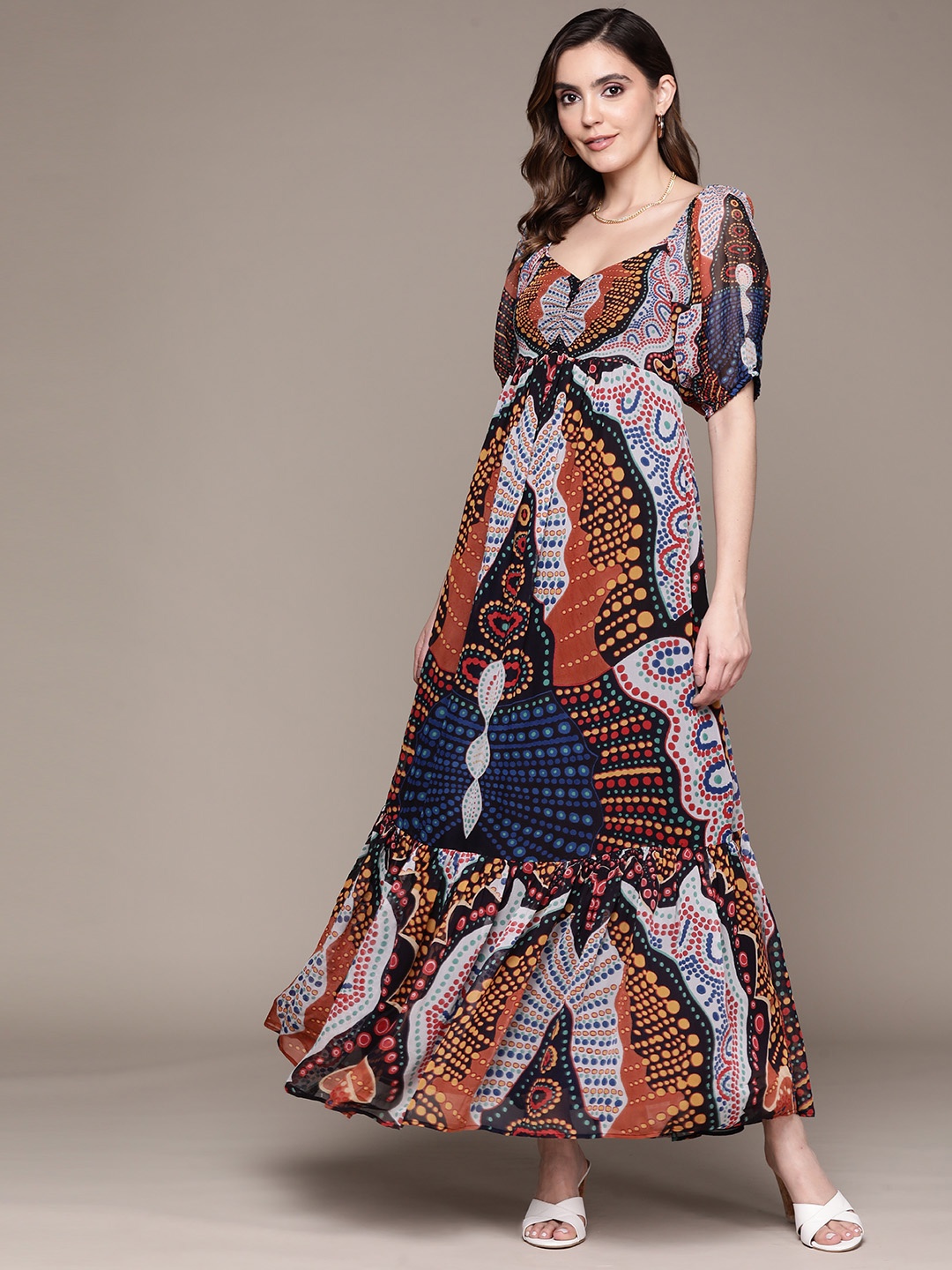 

Label Ritu Kumar Tribal Printed Empire Maxi Dress, Black