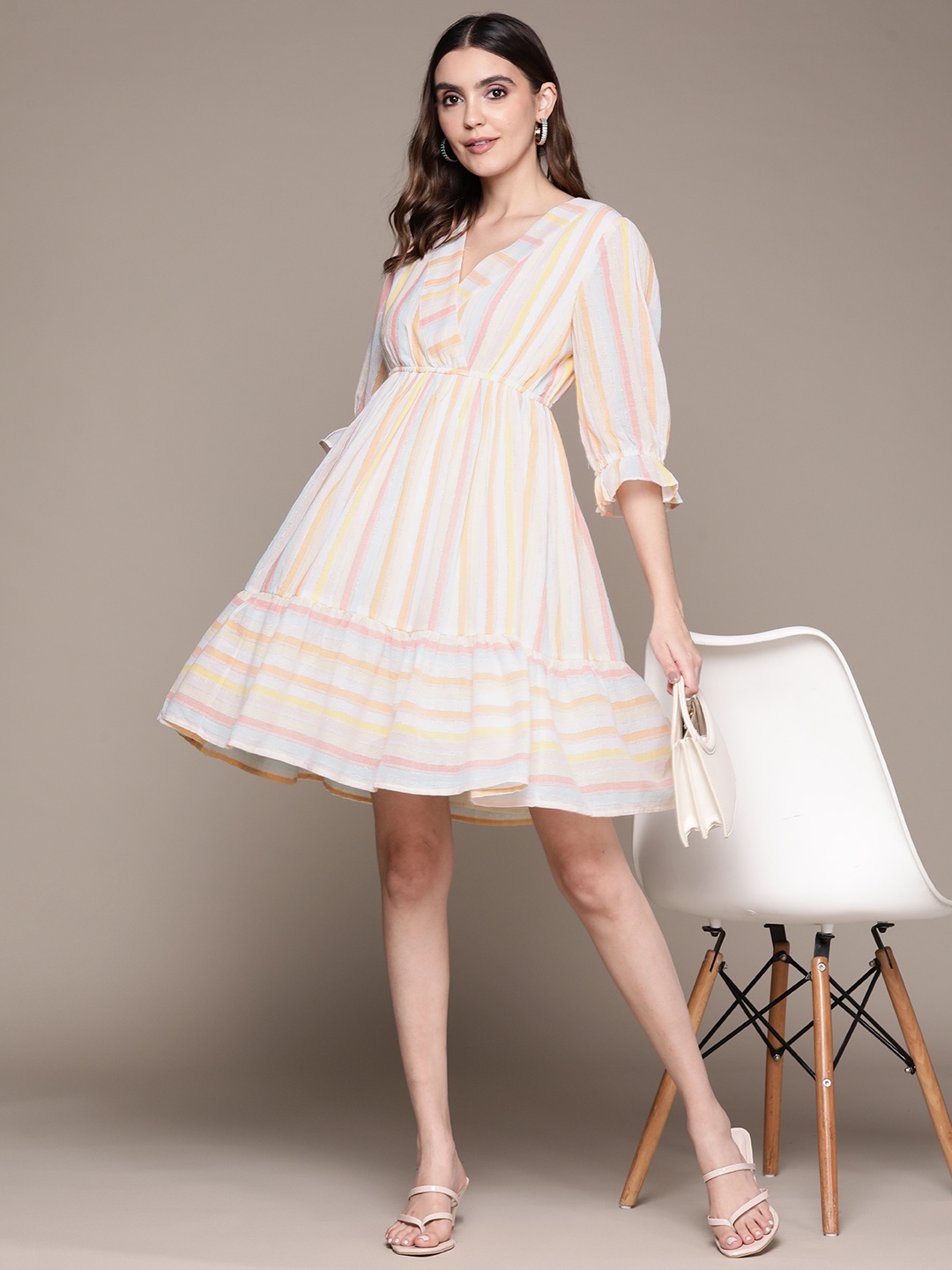 

Label Ritu Kumar Candy Striped Pure Cotton Wrap Dress, Multi