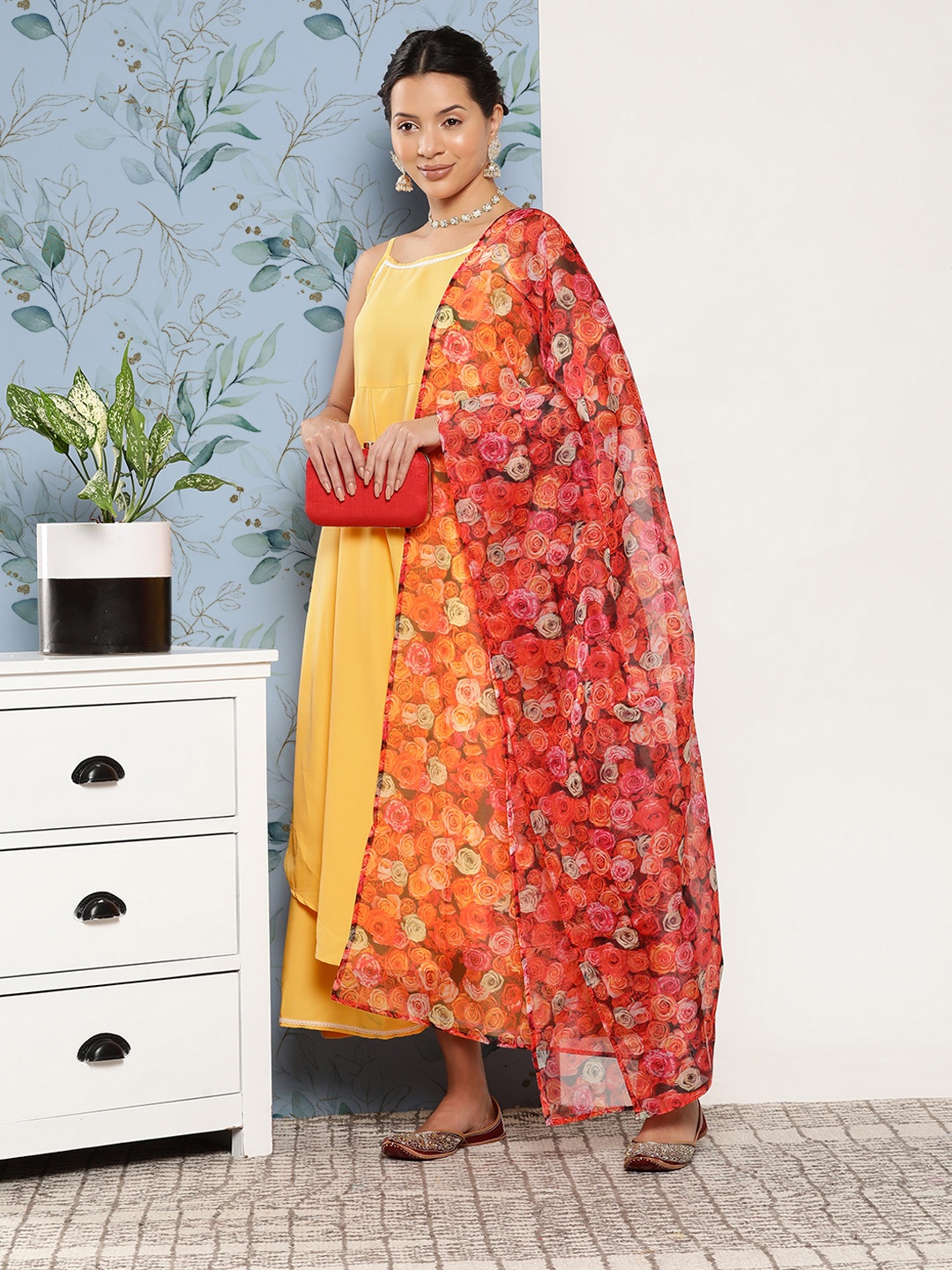 InWeave Women Kurta With Palazzos & Dupatta, Yellow