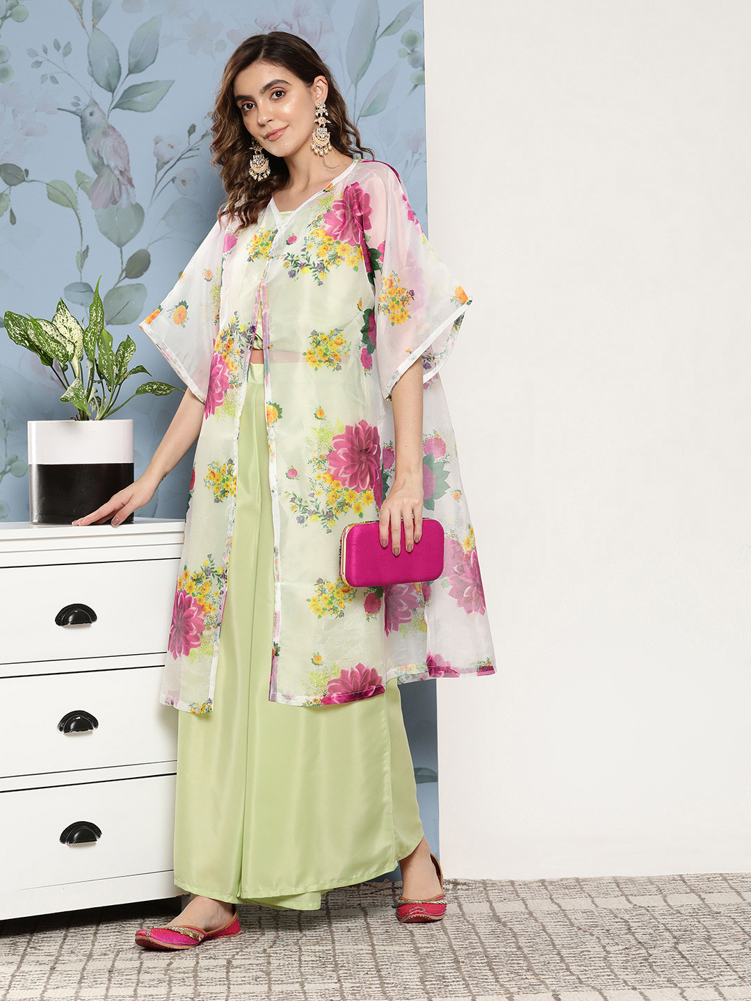 

InWeave Women Green Crop Top With Palazzos & Jacket