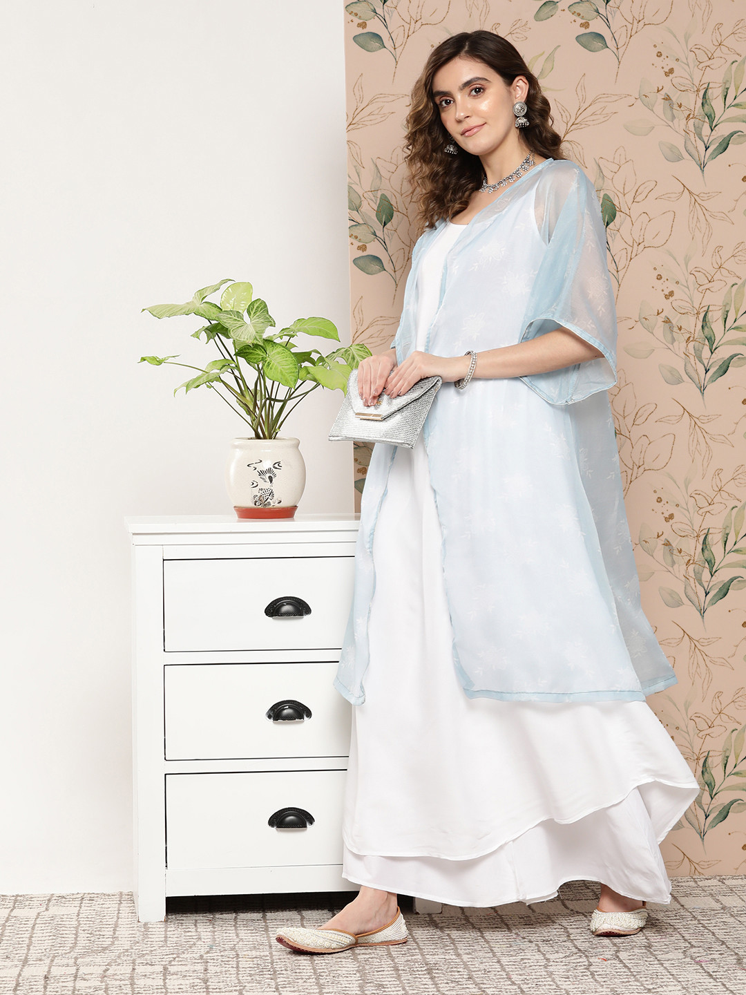 

InWeave Shoulder Straps A-Line Kurta With Palazzos & With Jacket, Cream