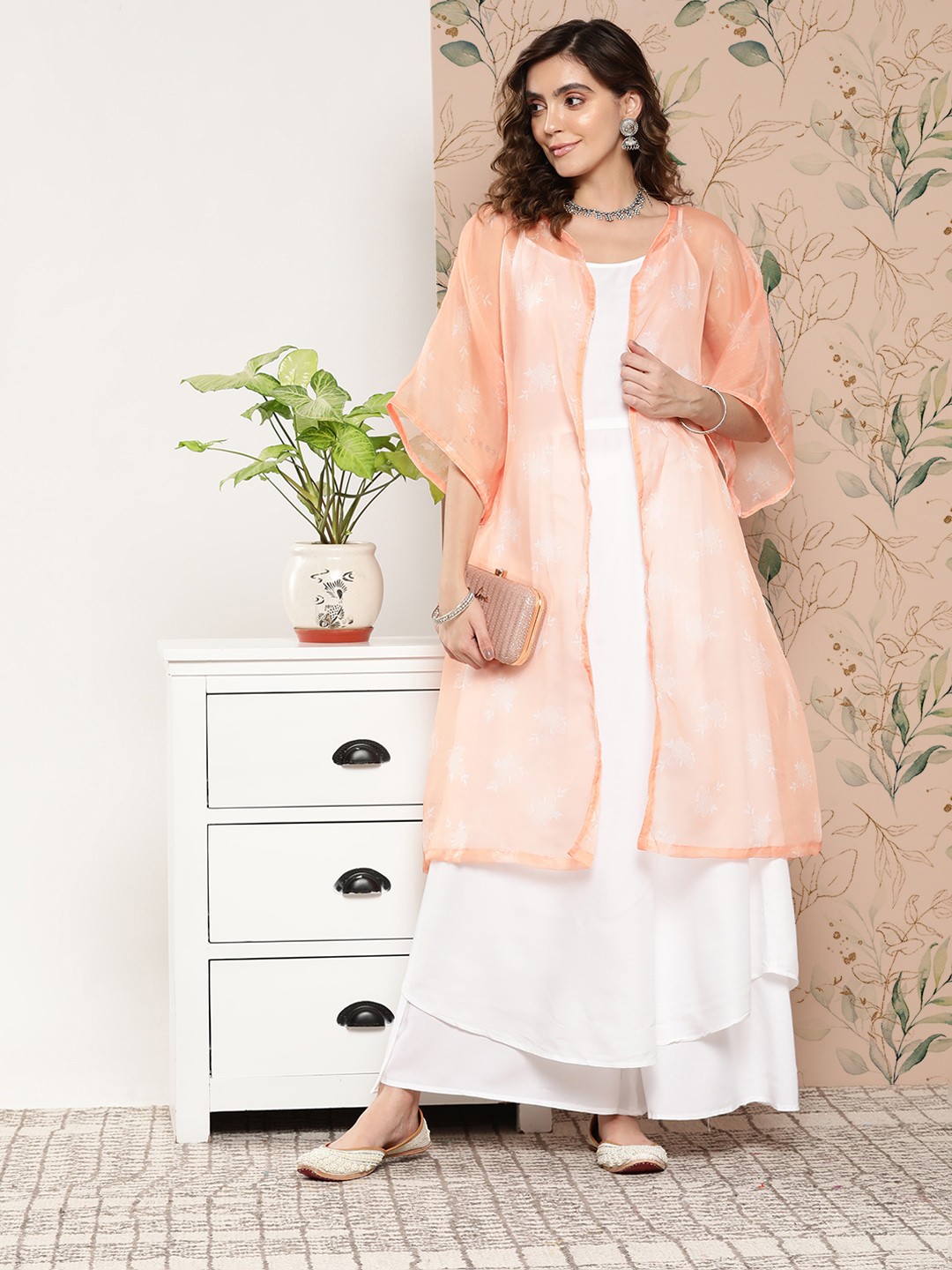 

InWeave Shoulder Straps A-Line Kurta With Palazzos & With Jacket, Cream