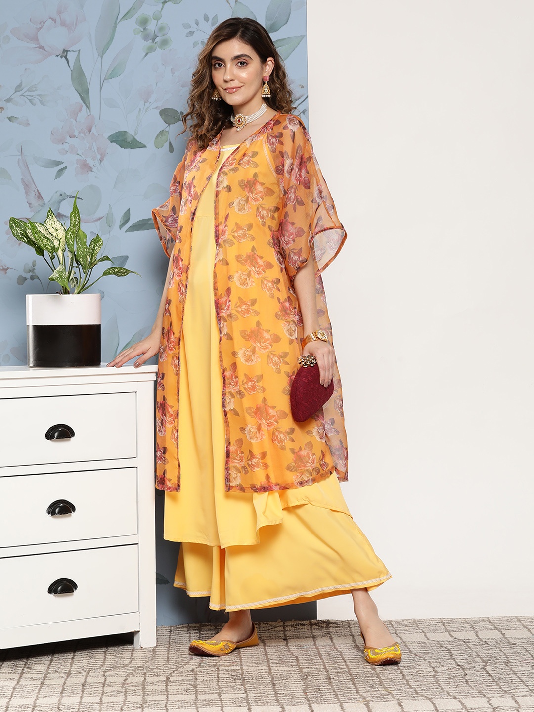 

InWeave Women Kurta With Palazzos & Jacket, Yellow