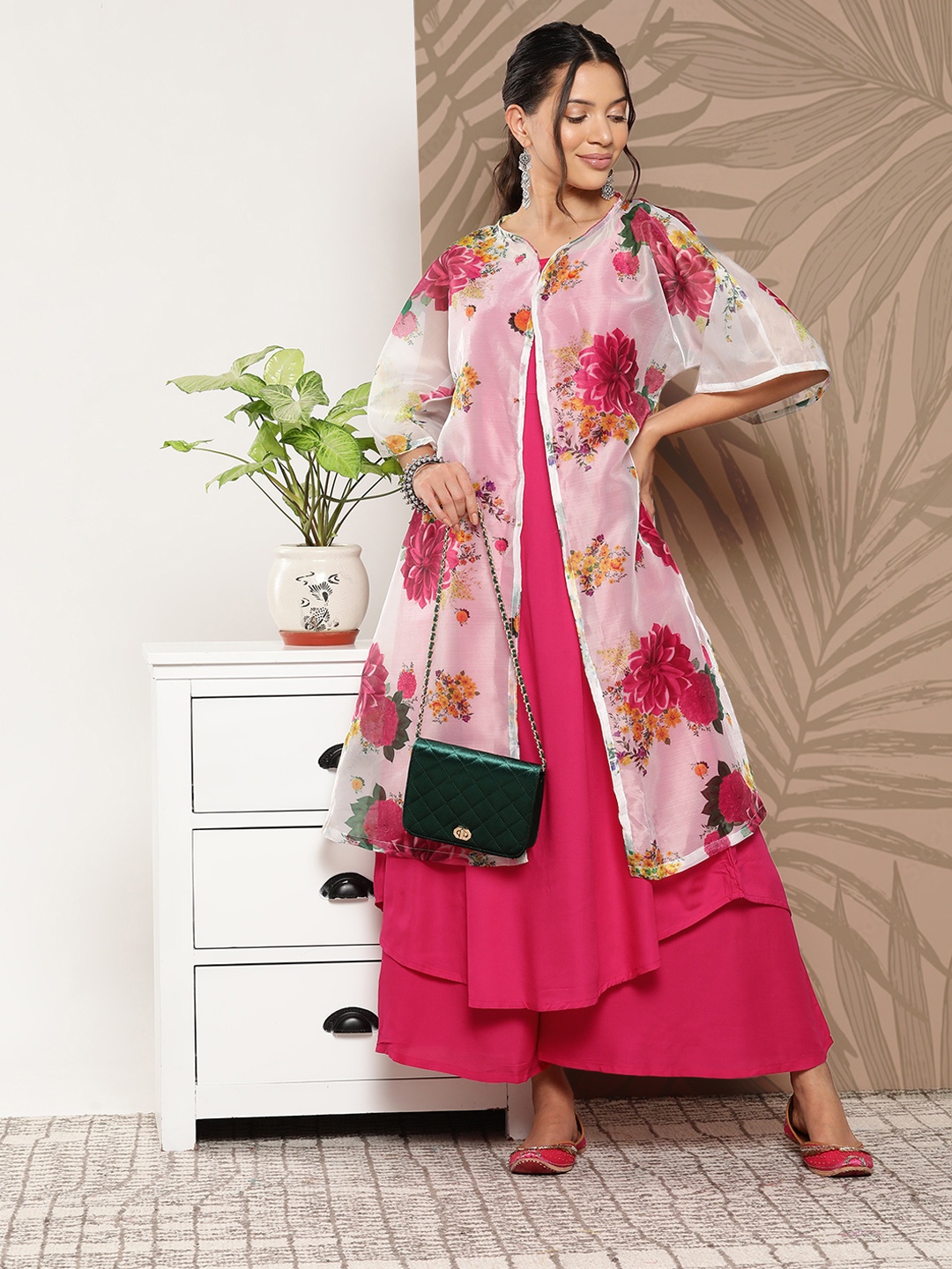 

InWeave Women Kurta With Palazzos & Jacket, Fuchsia