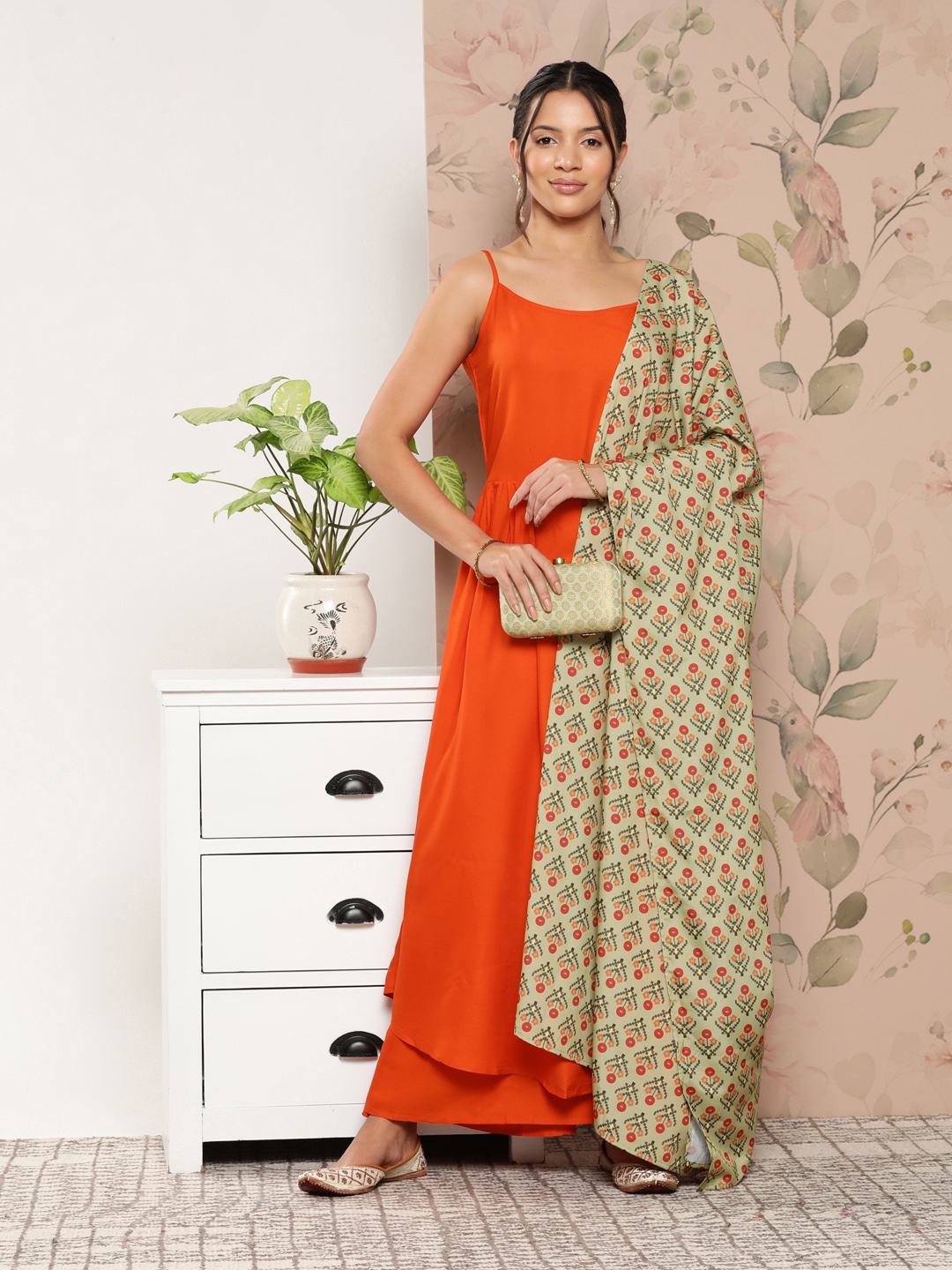 

InWeave Women Kurta With Palazzos & Dupatta, Orange