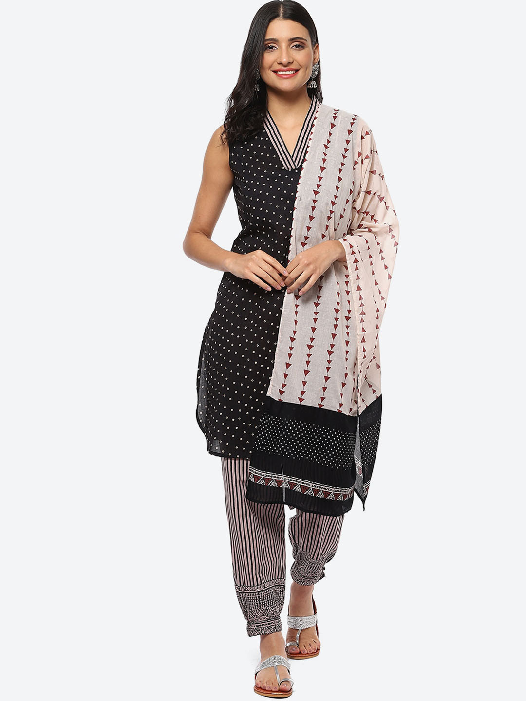 

Biba Women Plus Size Ethnic Motifs Printed Kurta with Salwar & Dupatta, Black