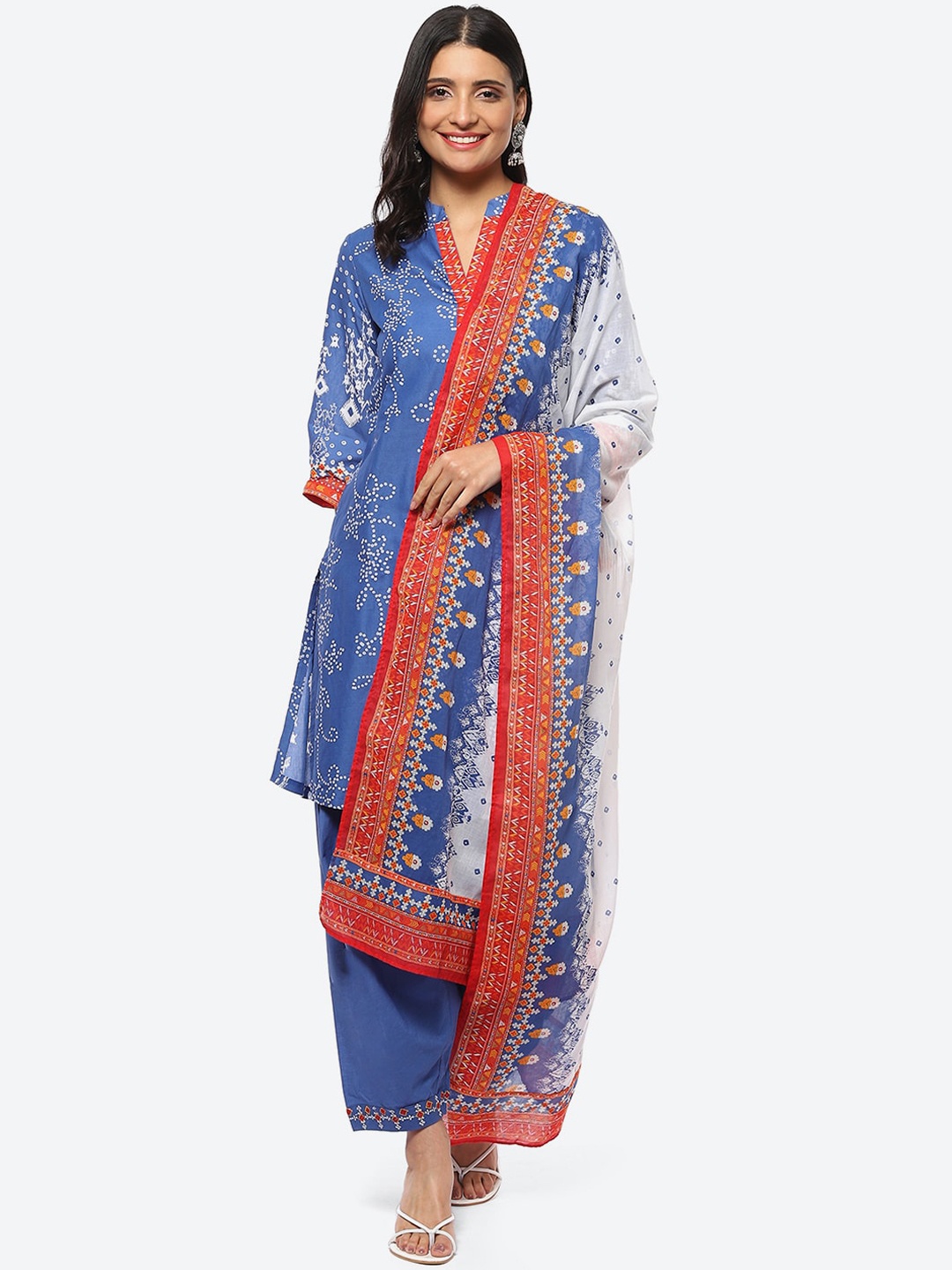 

Biba Women Plus Size Floral Printed Kurta With Salwar & Dupatta, Blue