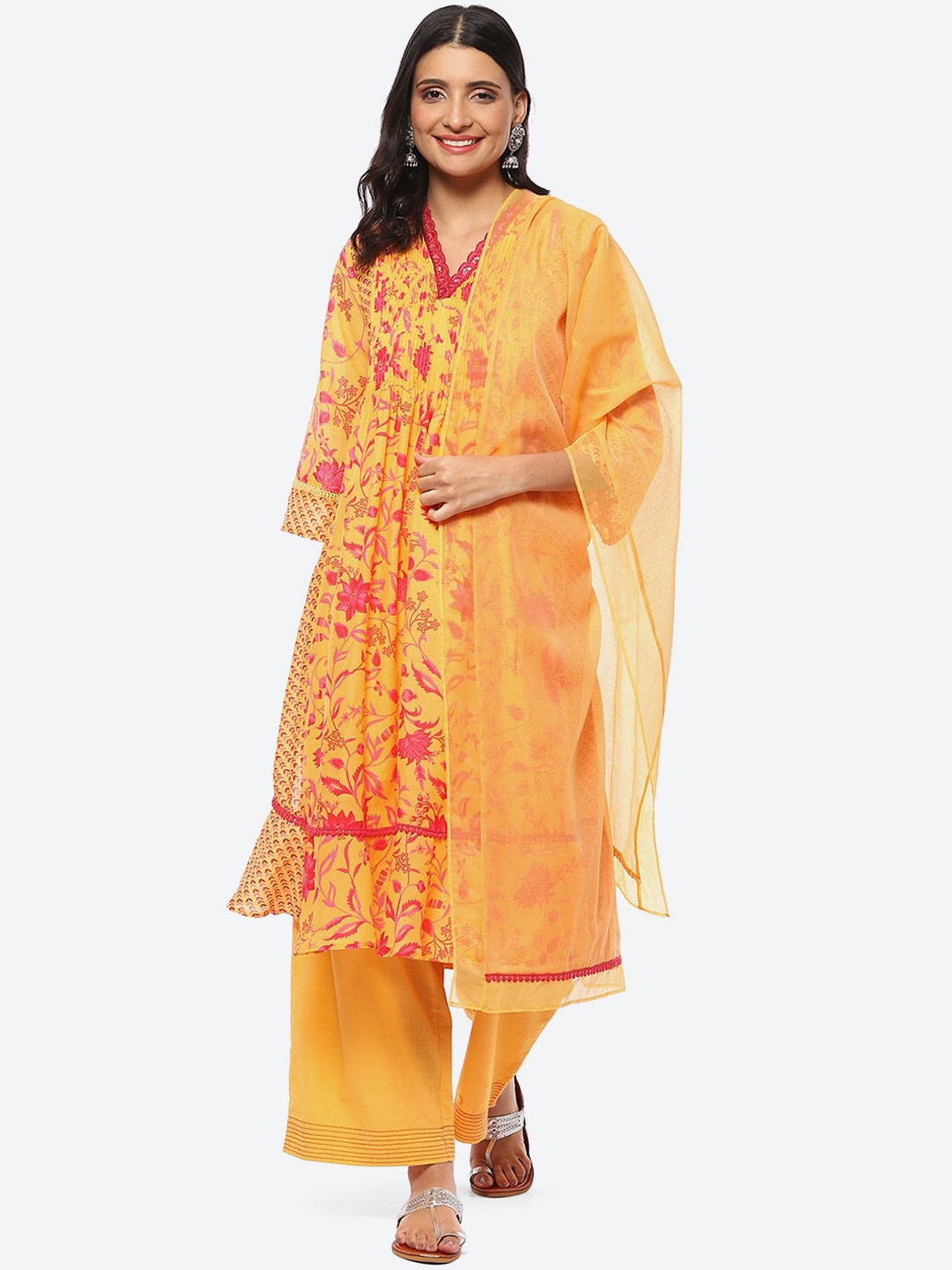 

Biba Women Floral Printed Kurta with Palazzos & Dupatta, Yellow