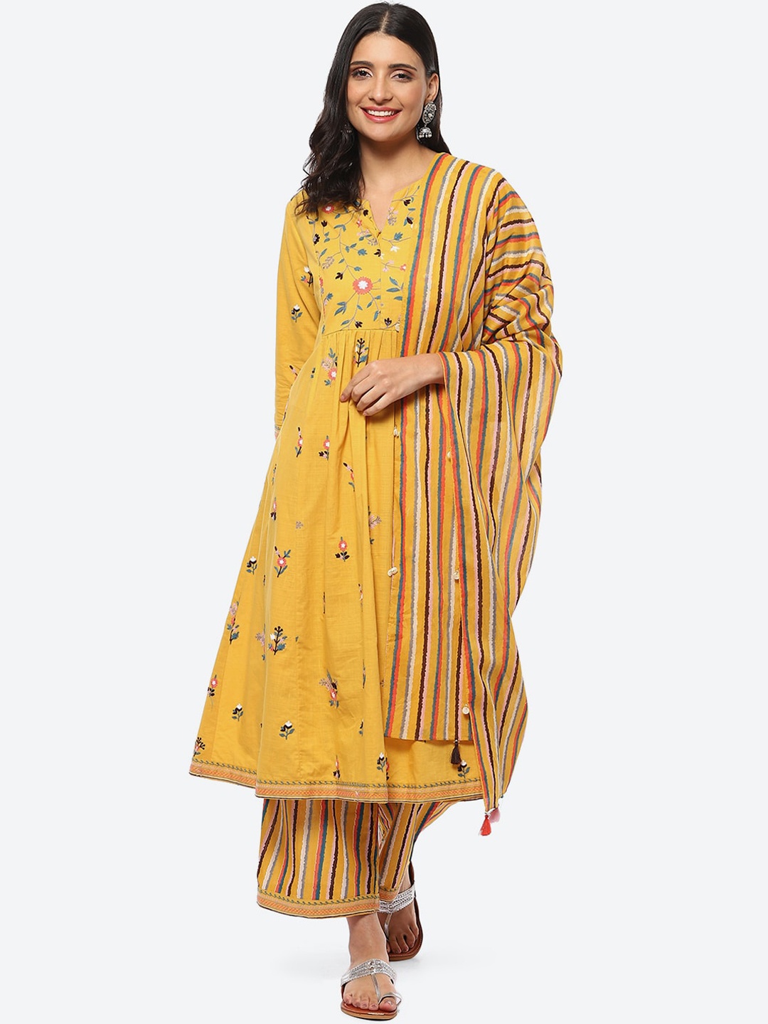 

Biba Women Ethnic Motifs Embroidered Thread Work Kurta Sets, Yellow