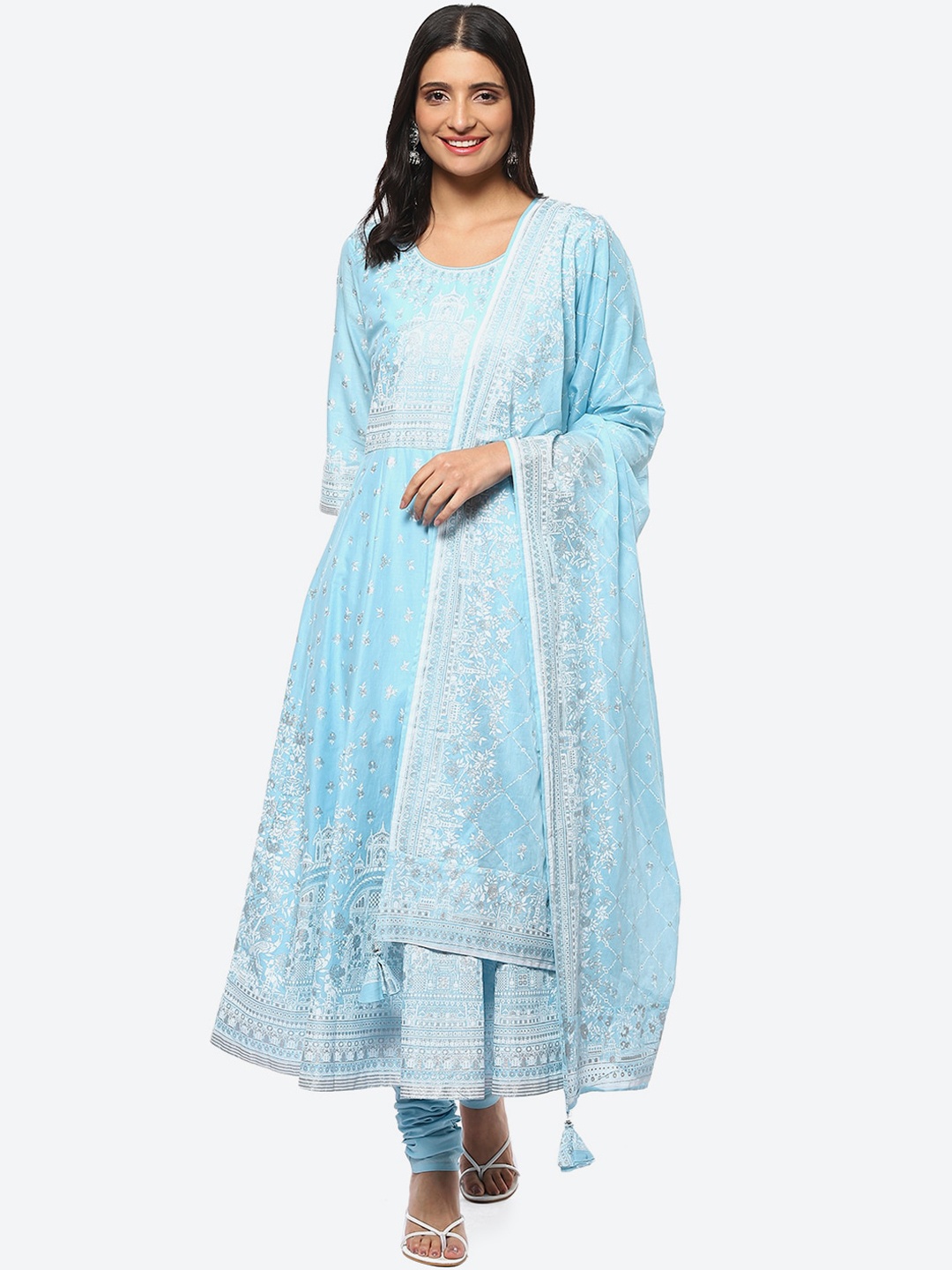 

Biba Women Plus Size Ethnic Motifs Printed Kurta With Churidar & Dupatta, Blue