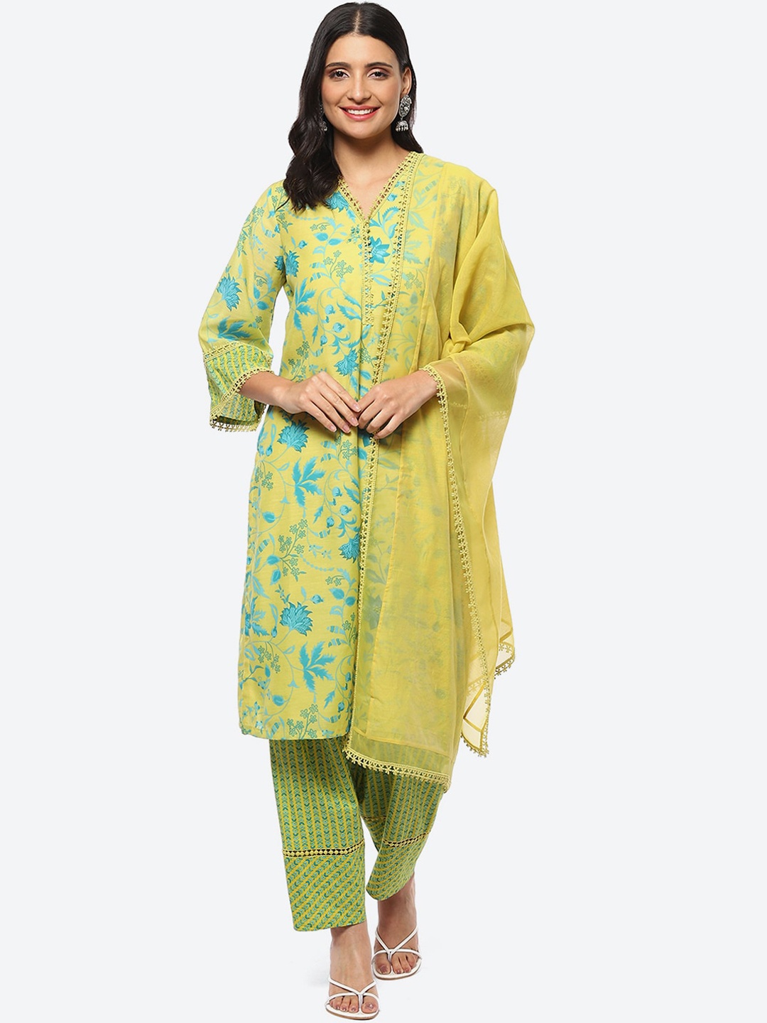 

Biba Women Floral Printed Kurta & Salwar With Dupatta, Green
