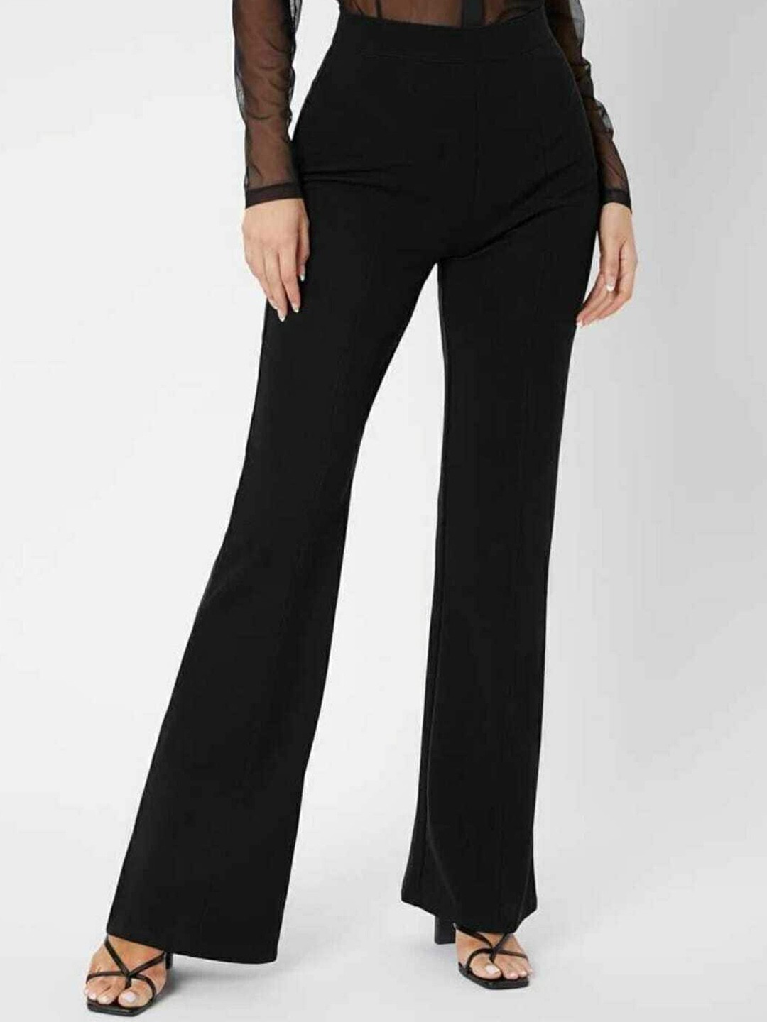 

BROADSTAR Women Relaxed Flared High-Rise Non Iron Trousers, Black