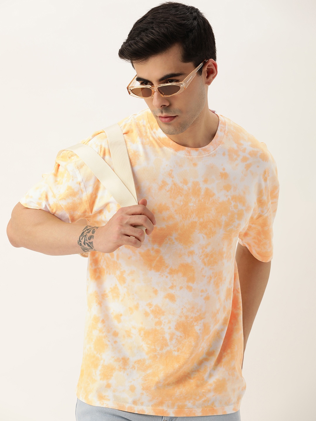 

Kook N Keech Men Orange Tie and Dye Printed Loose T-shirt