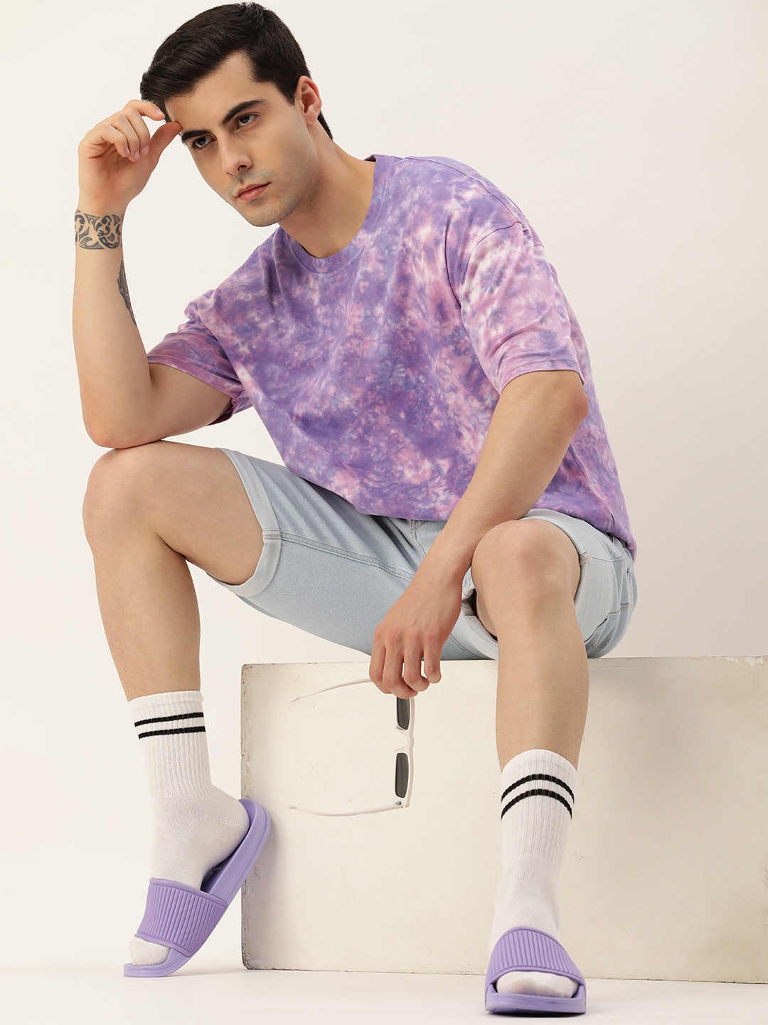 Kook N Keech Men Purple Tie and Dye Printed Loose T-shirt