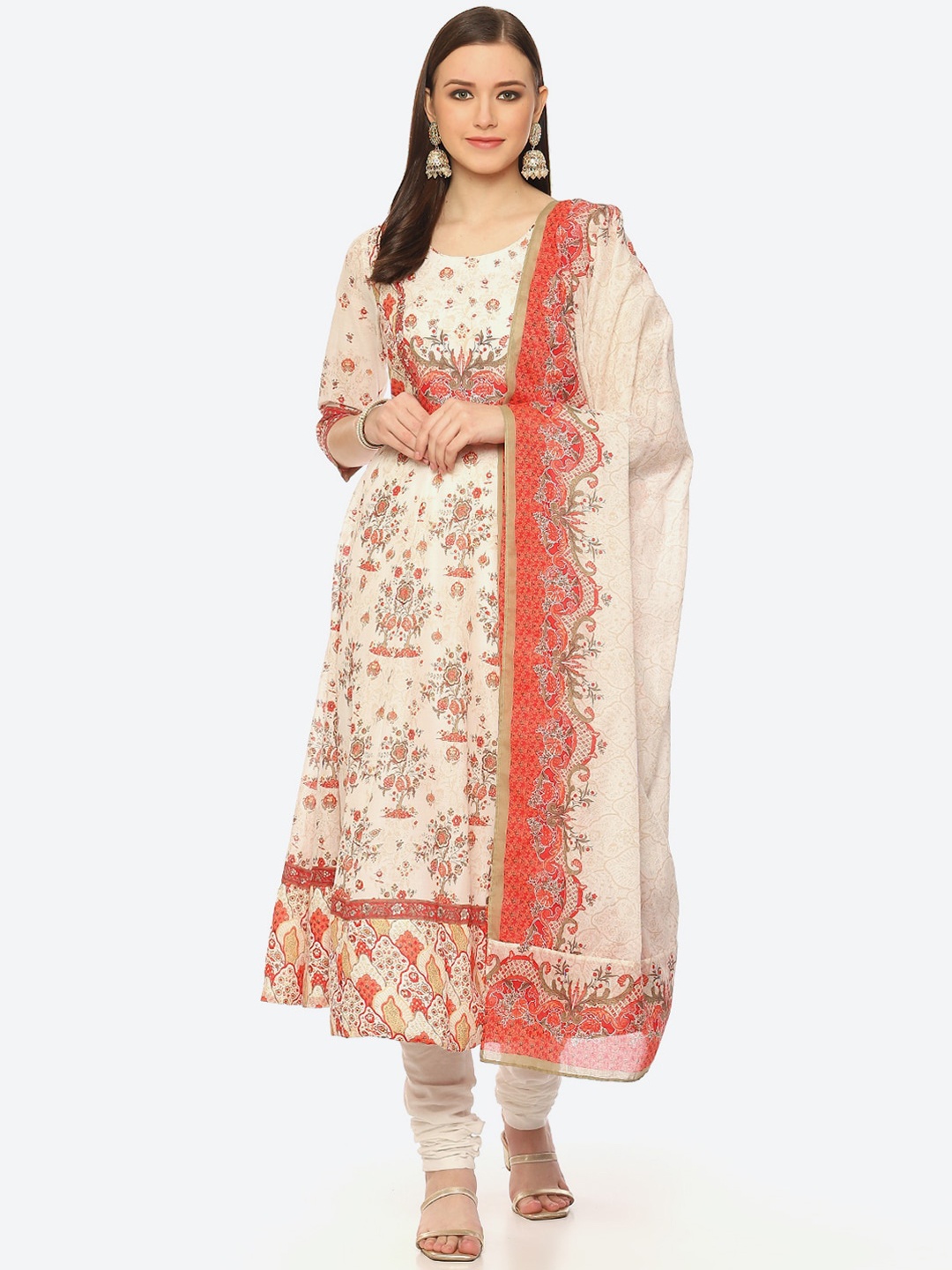 

Biba Women Ethnic Motifs Printed Kurta With Churidar & Dupatta, Cream