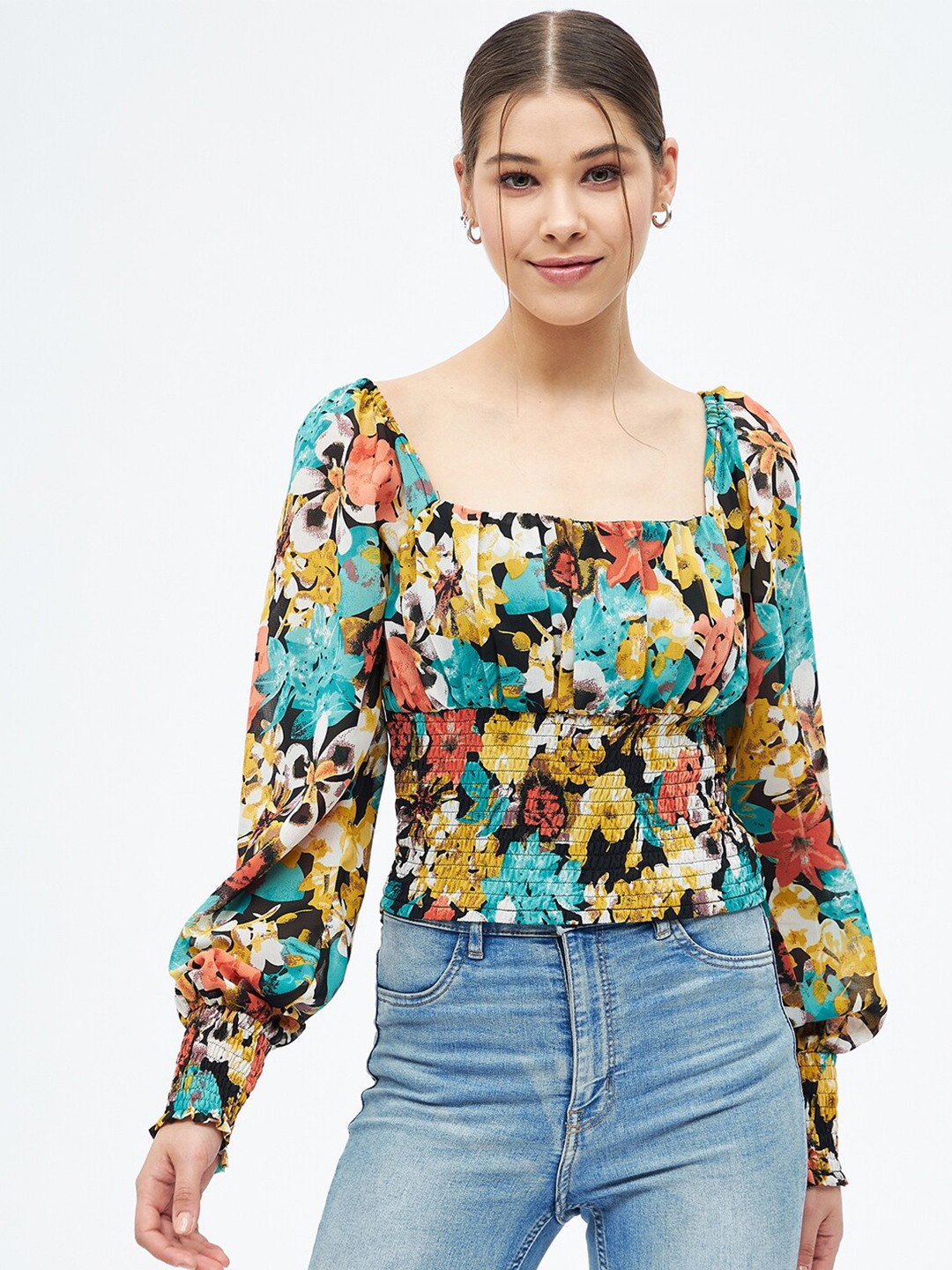

Harpa Multicoloured Floral Print Georgette Top, Blue