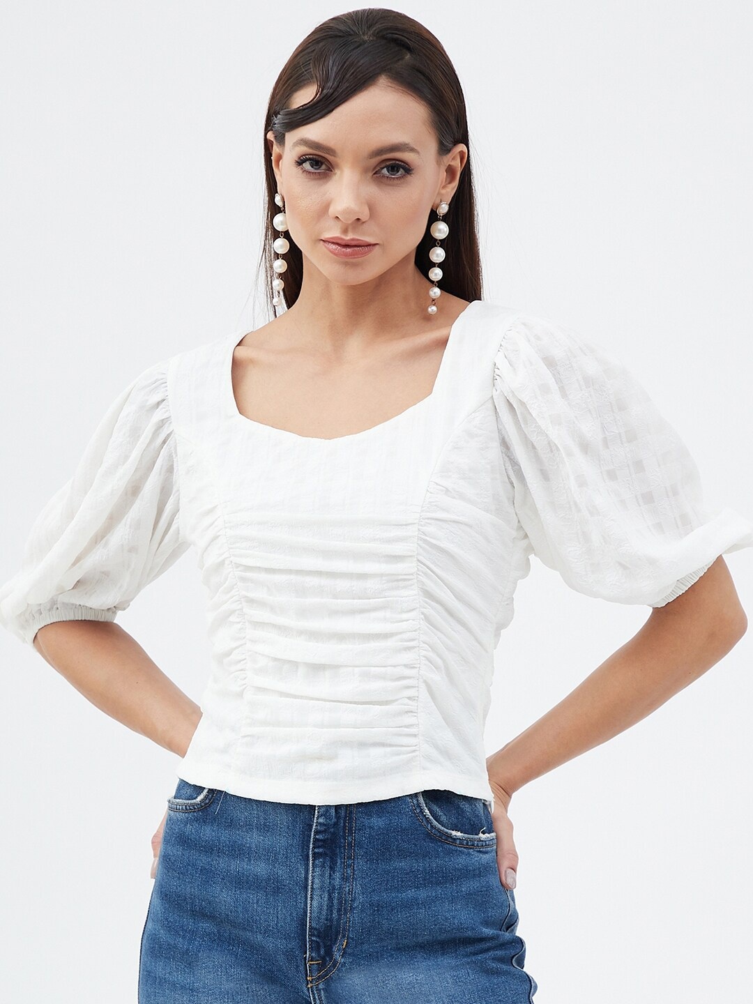 

Harpa Square Neck Puff Sleeve Top, White