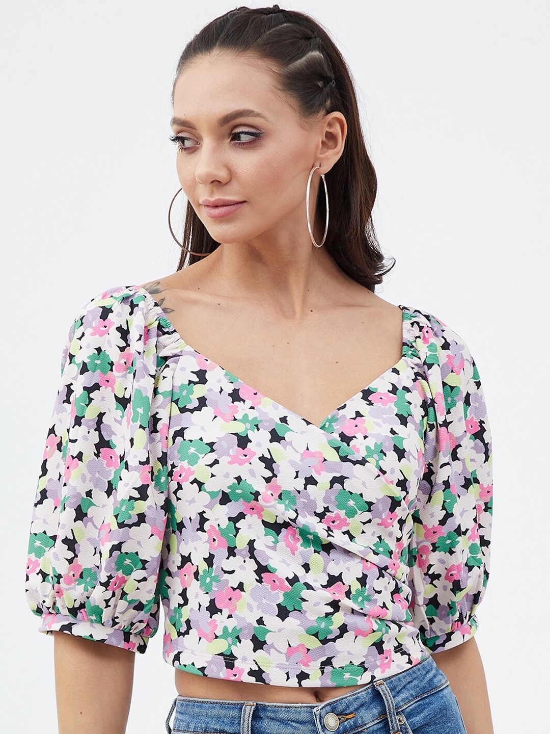 

Harpa Floral Print Crop Top, Cream