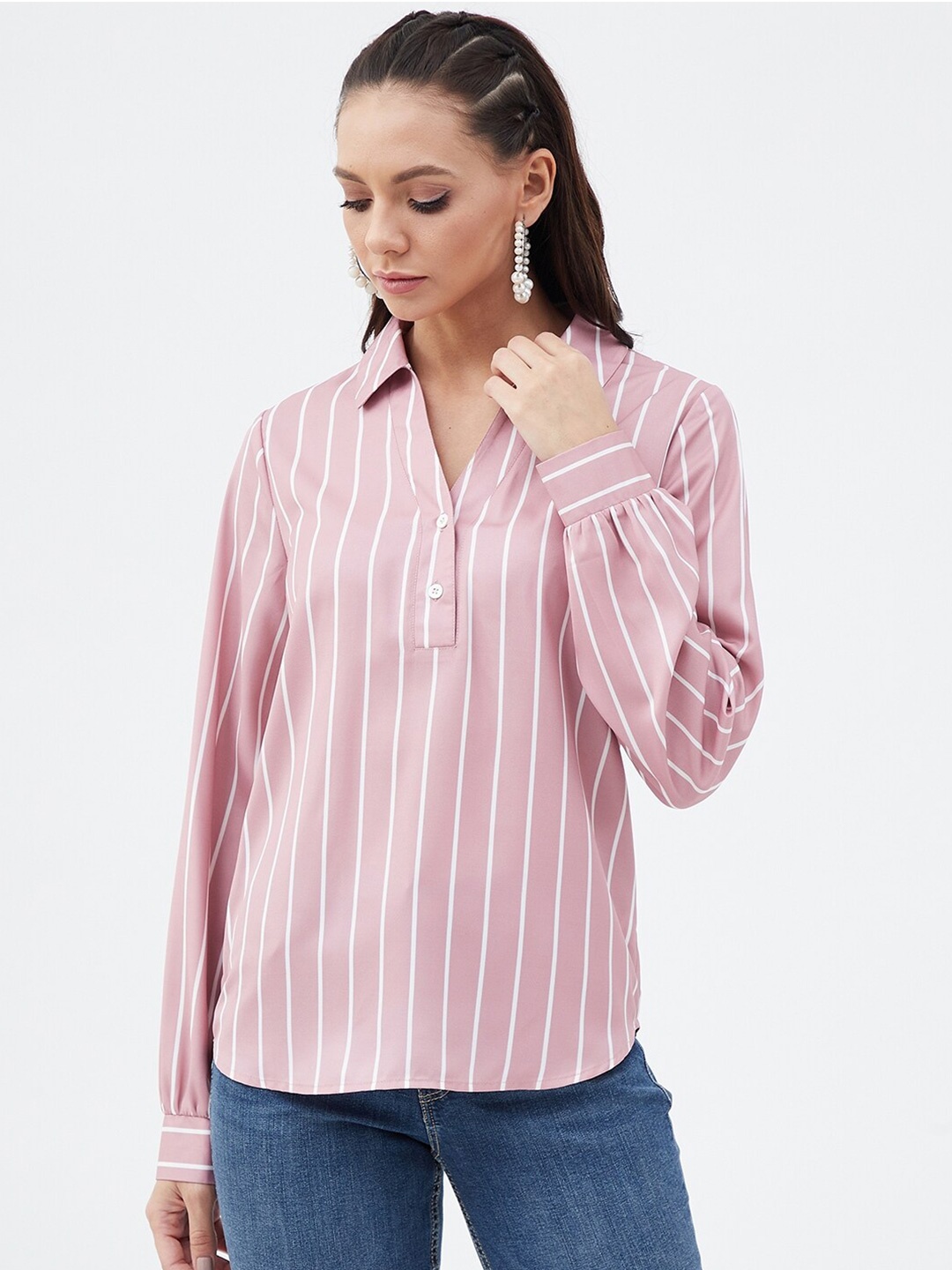 

Harpa Striped Shirt Style Top, Pink