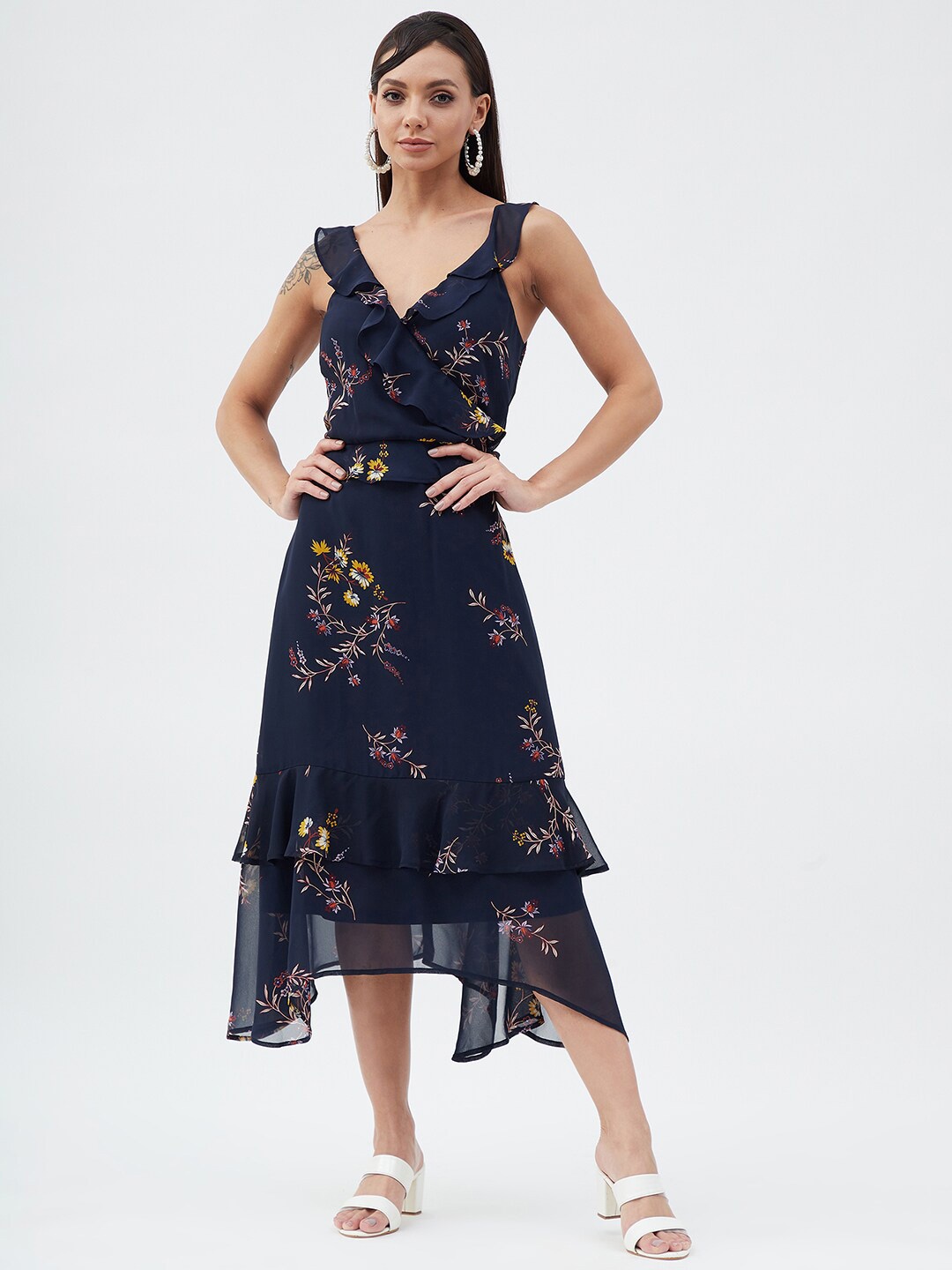 

Harpa Floral Printed Midi Dress, Navy blue