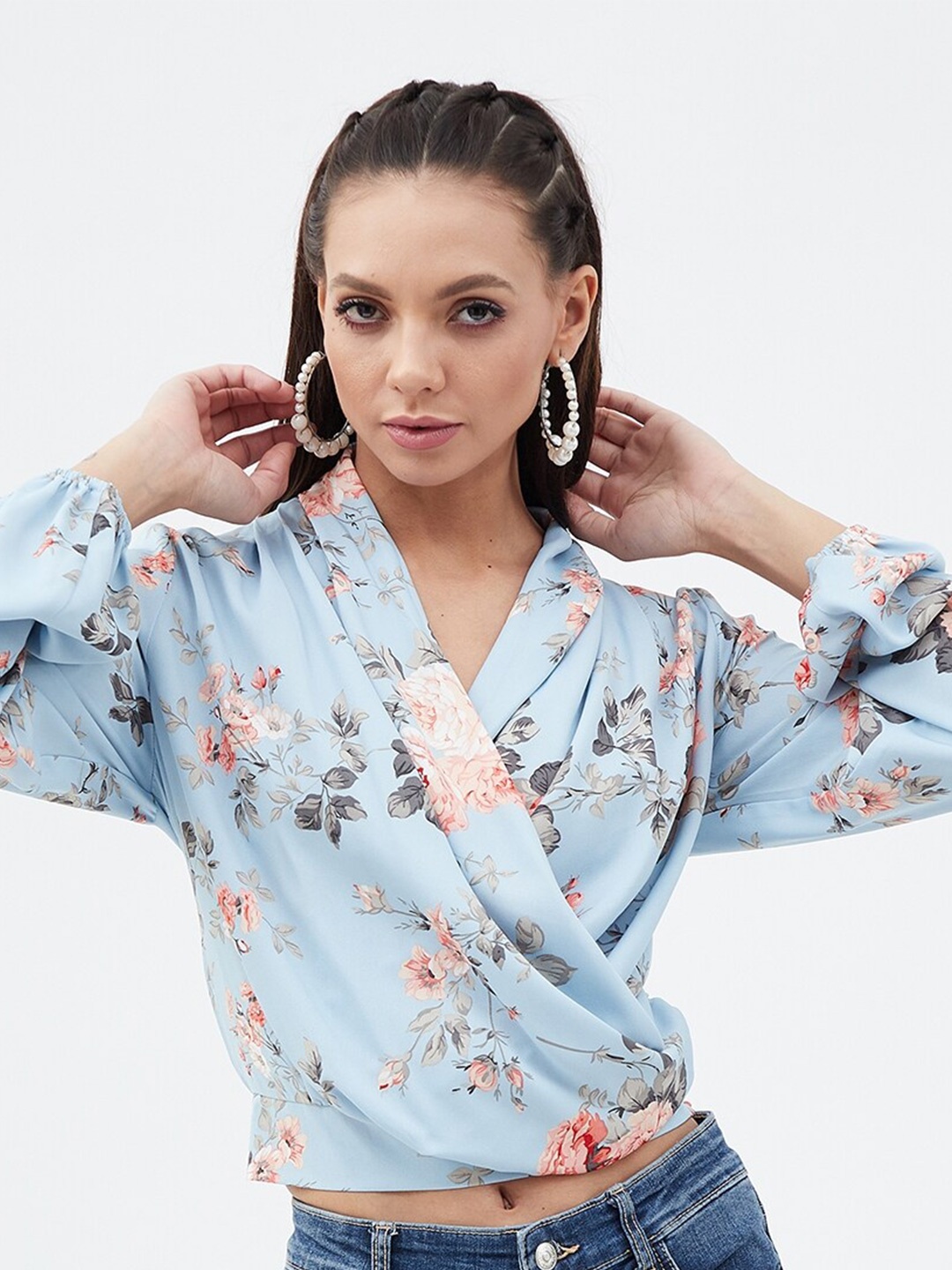 

Harpa Floral Print Wrap Top, Blue