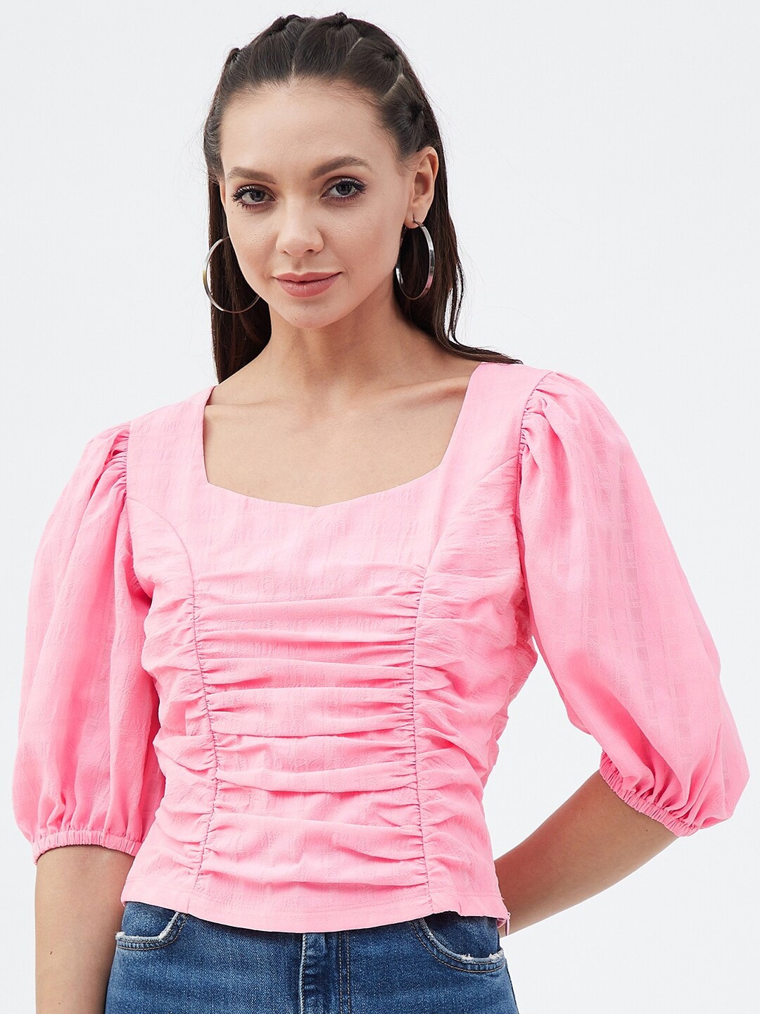 

Harpa Square Neck Puff Sleeved Top, Pink