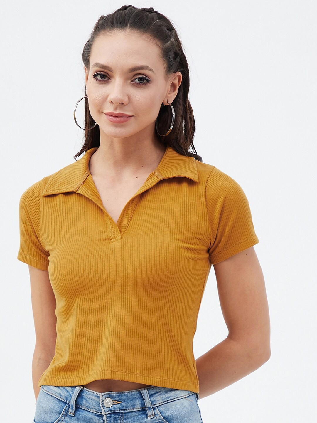 

Harpa Mustard Shirt Collar Crop Top