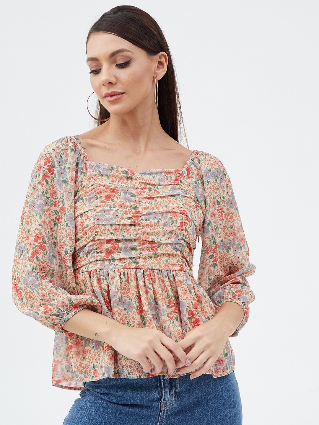 

Harpa Floral Print Chiffon Top, Peach