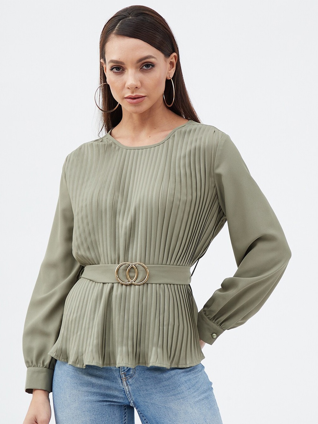 

Harpa Striped Cinched Waist Top, Olive