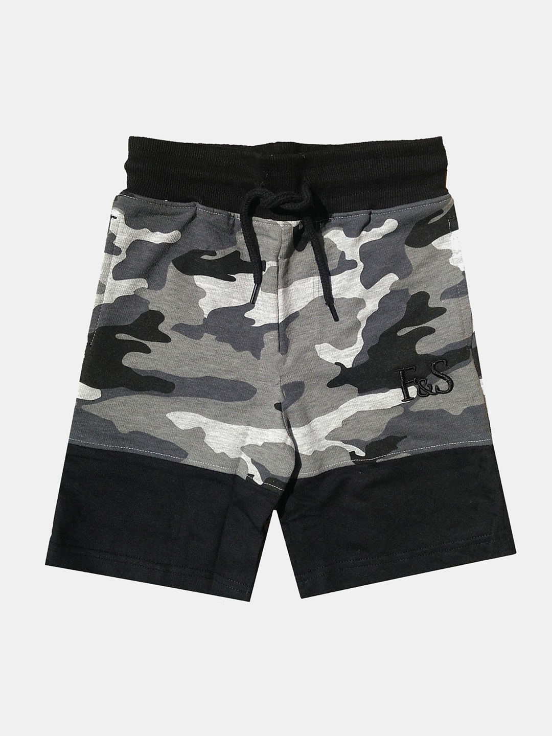 

F&S Boys Pure Cotton Camouflage Printed Shorts, Black