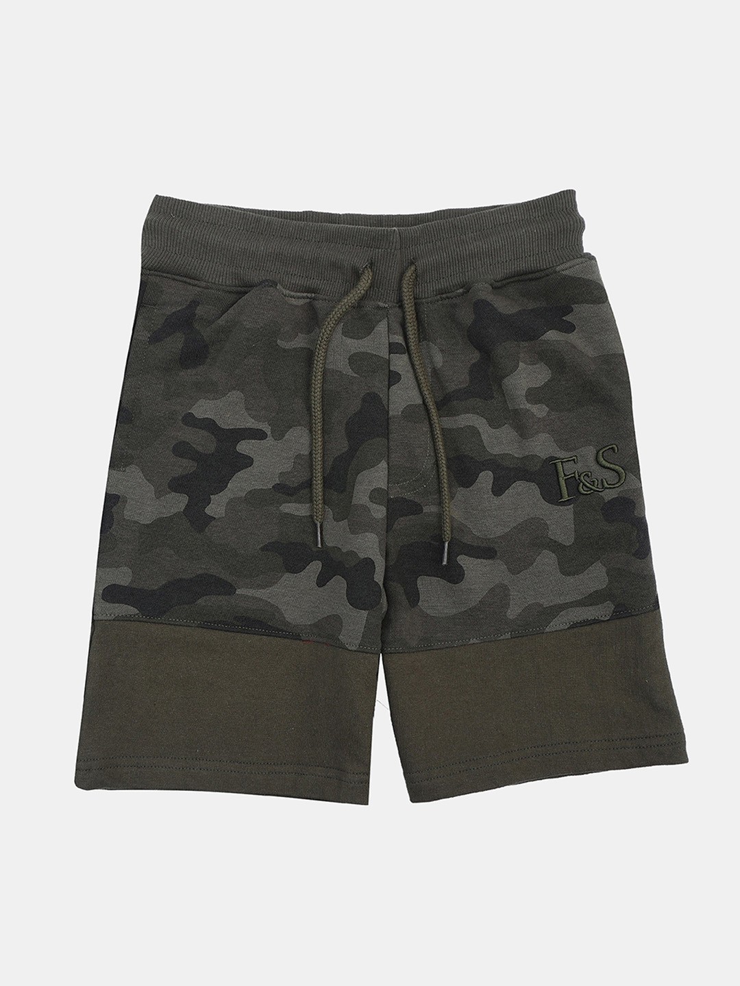 

F&S Boys Pure Cotton Camouflage Printed Shorts, Green