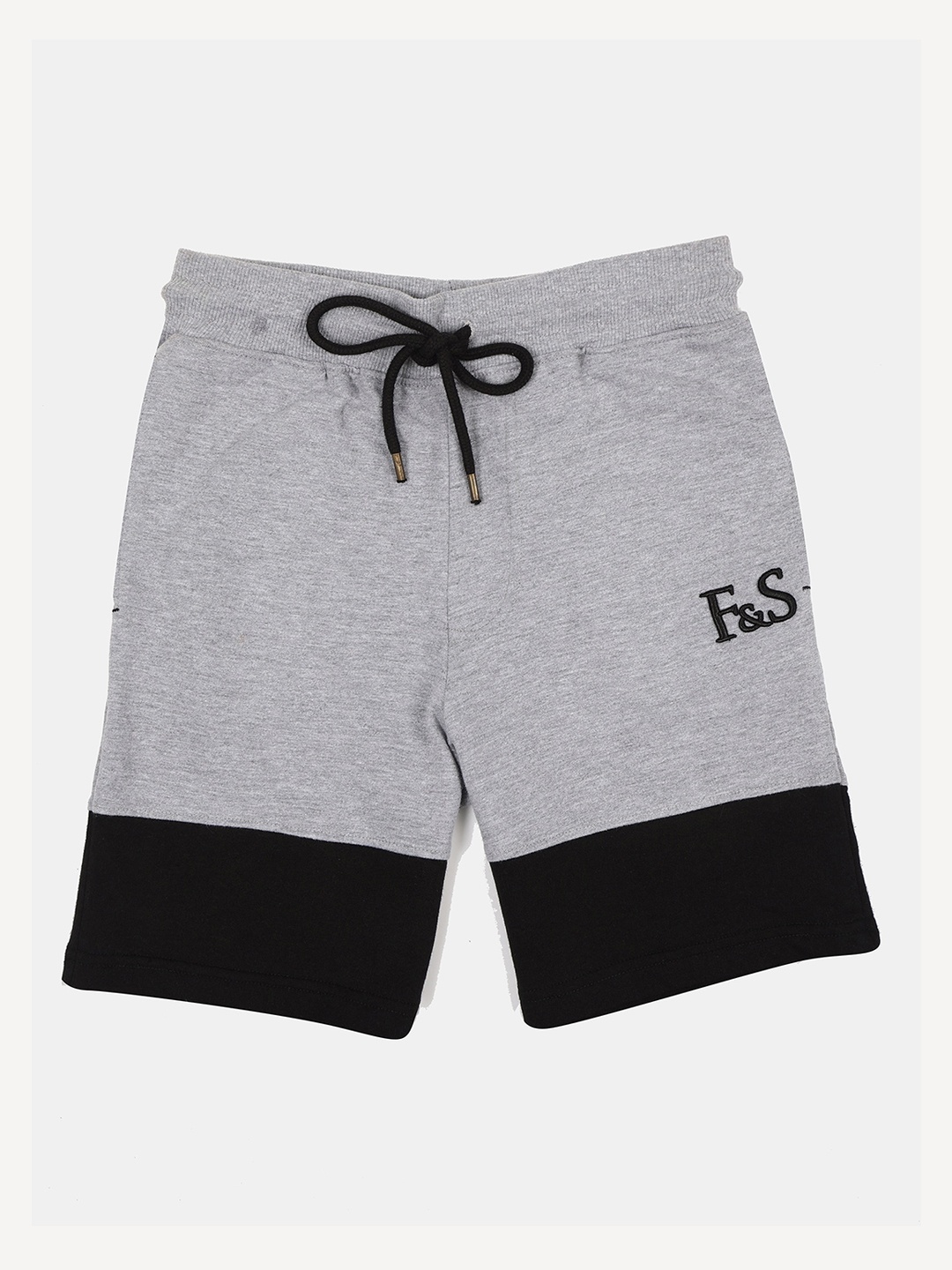 

F&S Boys Pure Cotton Colourblocked Shorts, Grey