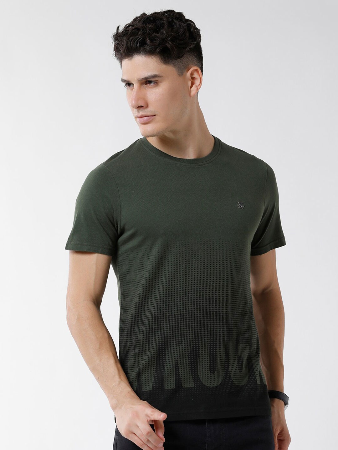 

WROGN Men Typography Printed Cotton T-shirt, Olive