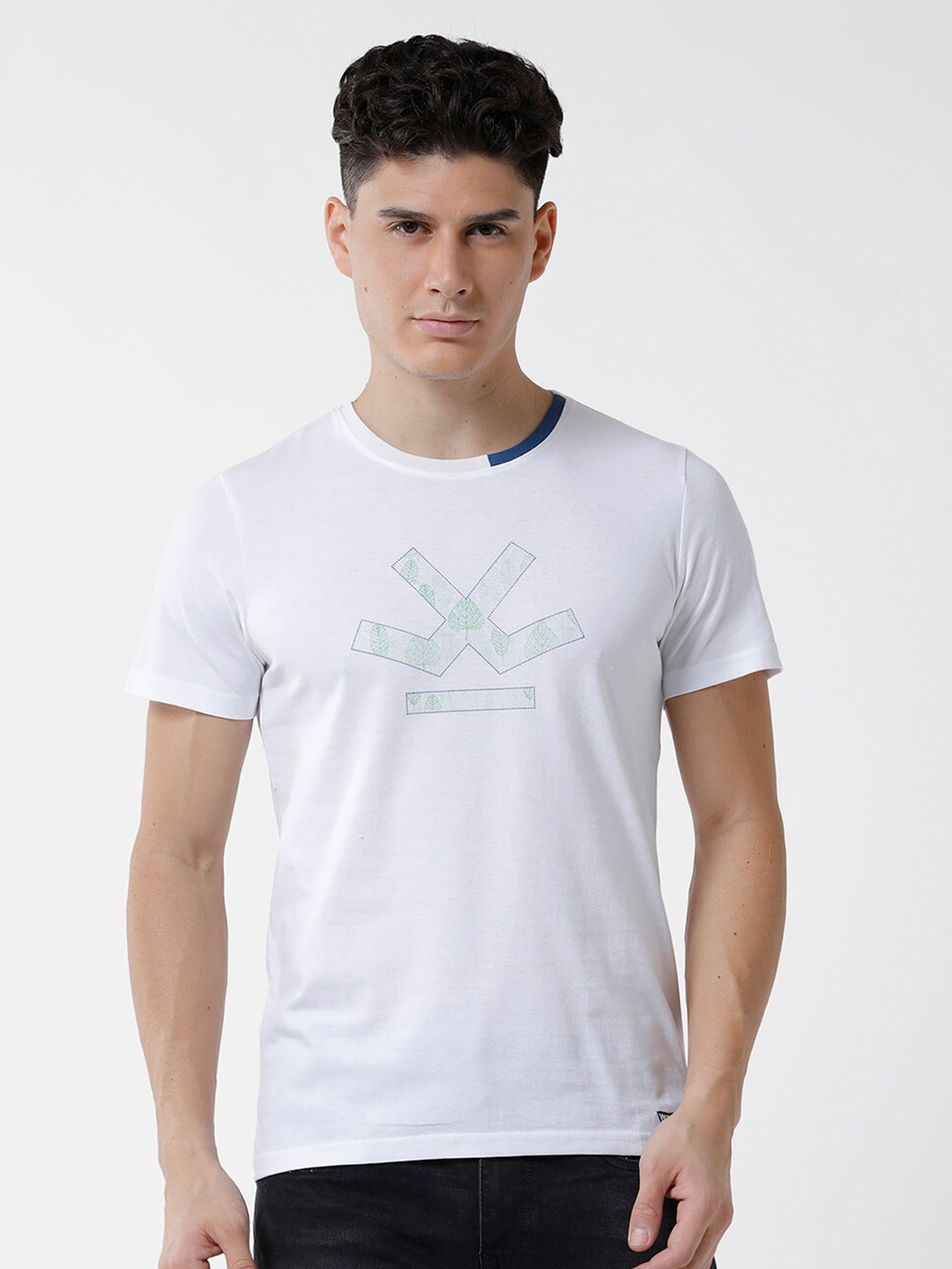 

WROGN Men Brand Logo Printed Slim Fit Cotton T-shirt, White