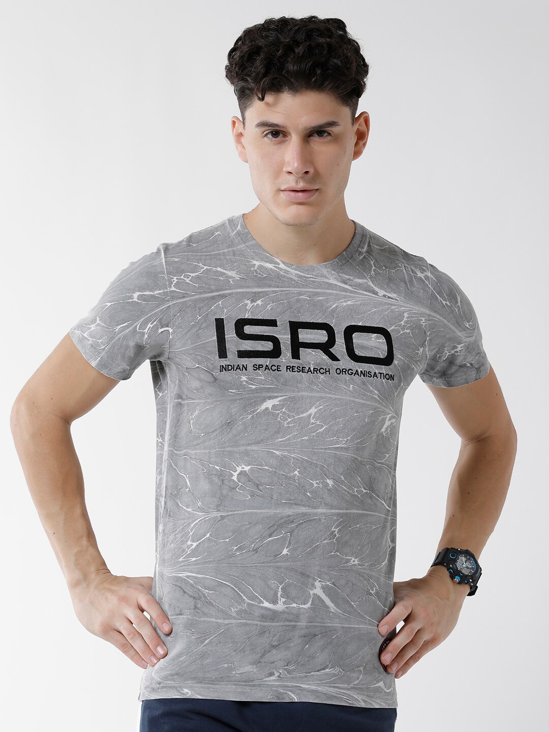 

WROGN Men Typography Printed Slim Fit Cotton T-shirt, Grey