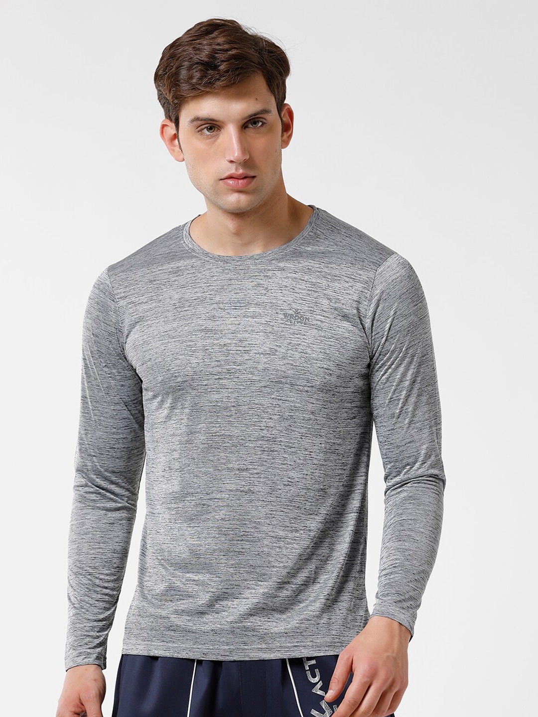 

WROGN Men Round Neck Slim Fit T-shirt, Grey melange