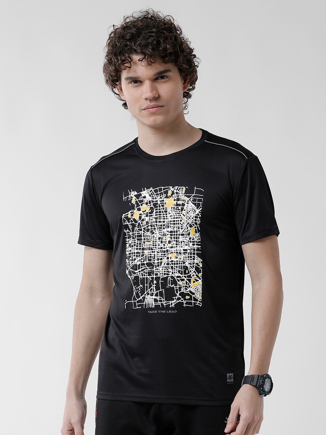 

WROGN Men Abstract Printed Slim Fit T-shirt, Black